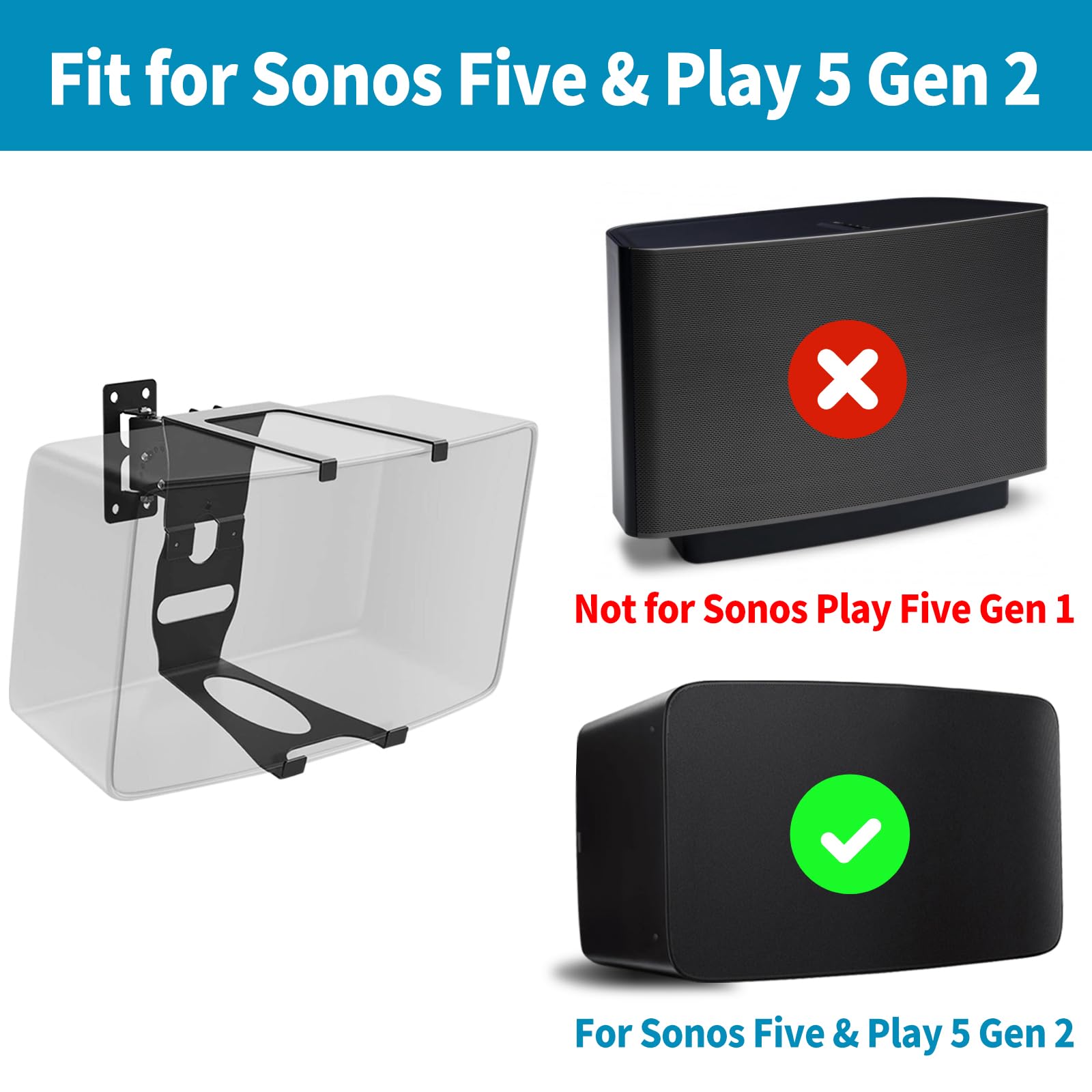 Notiela Speaker Wall Mount For Sonos Five & Play 5 Gen 2 Speaker Mount, Tilt & Swivel Adjustable Bracket For Sonos Play:5 And So