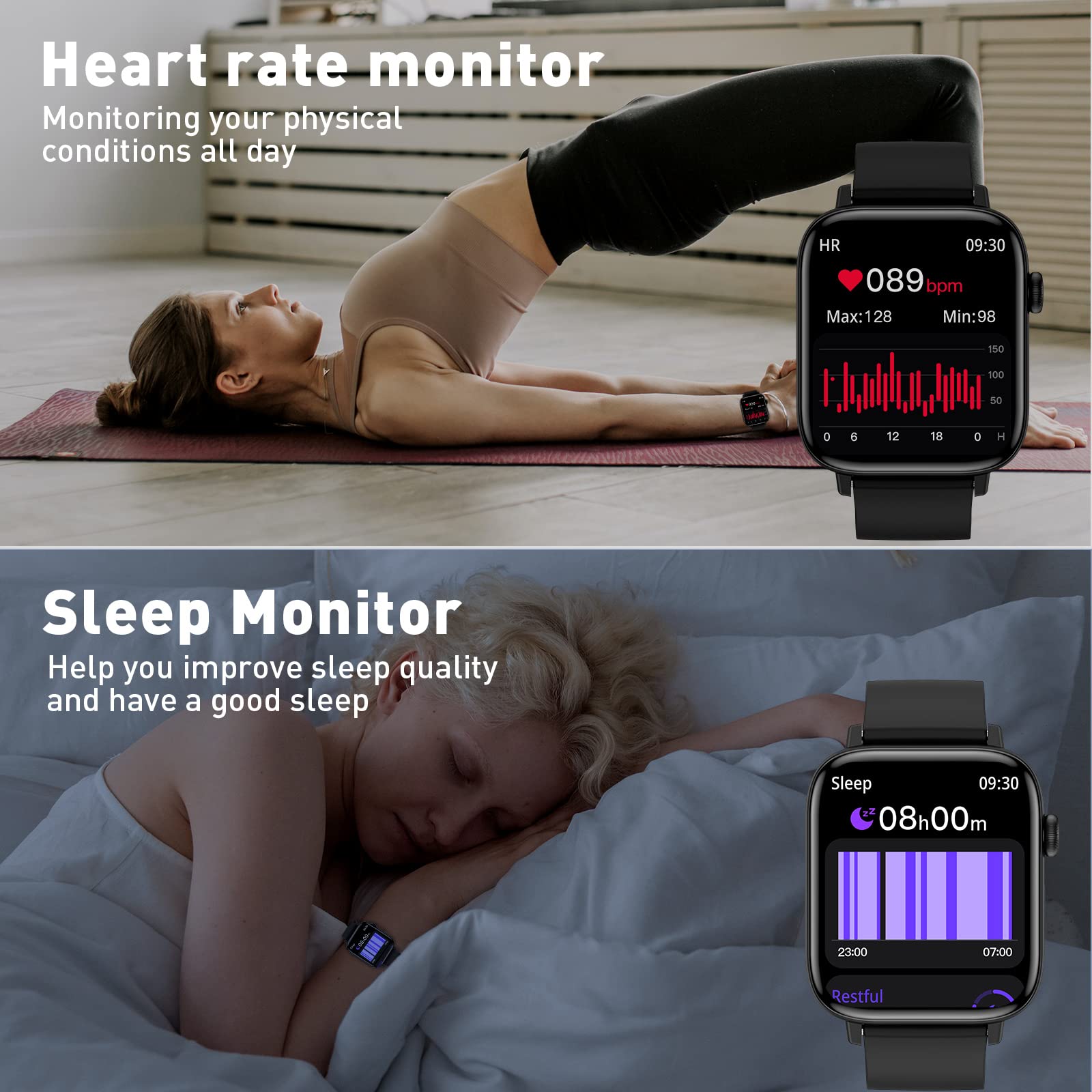 Pjyubvor 1.90'' With Smart Watch(Answer/Make Calls),Smart Fitness Tracker Watches For Android/Ios Phones,Bluetooth Call And Text