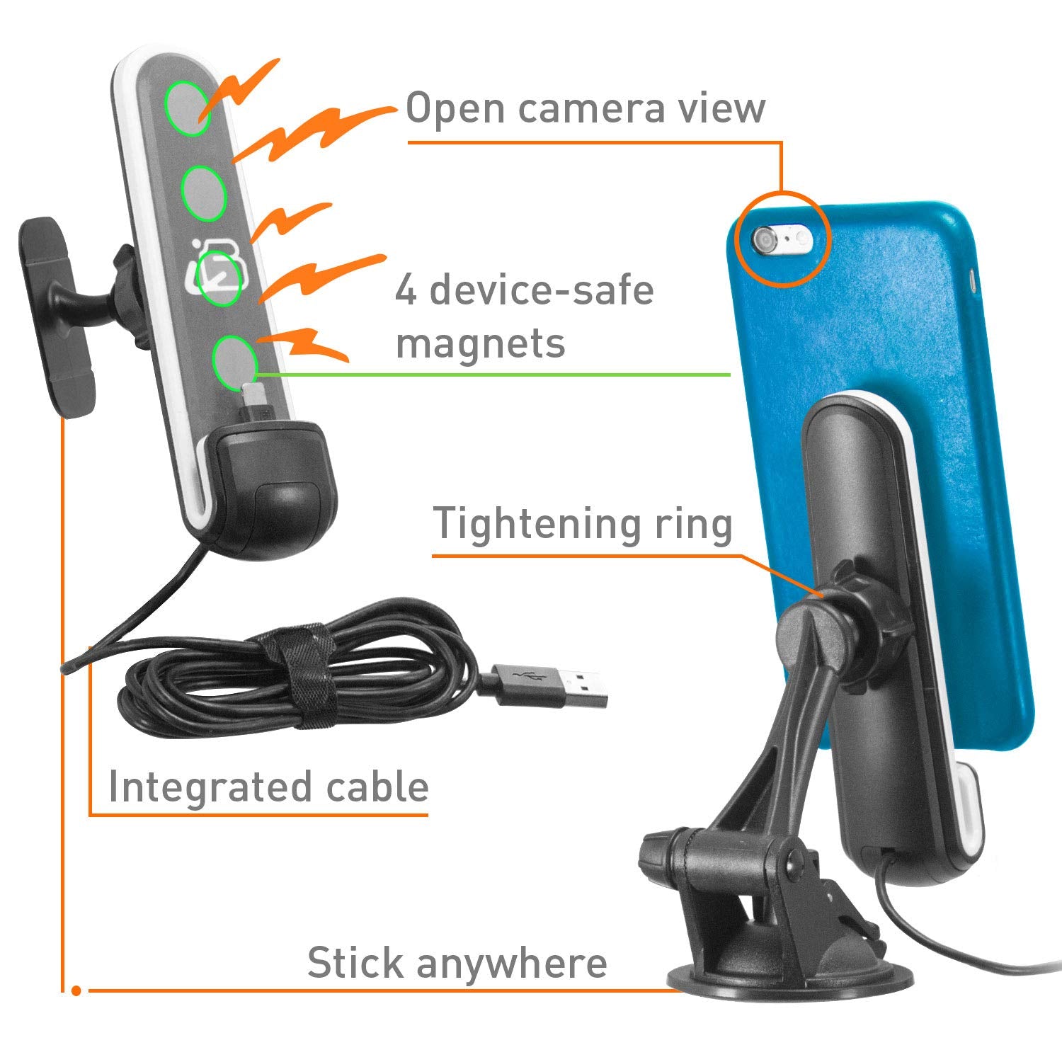 Apple Mfi Certified Chargedock  Magnetic Vehicle/Desktop Dock/Mount W/ 2 Mounting Options. Works W/Most Phone And Case Combinati