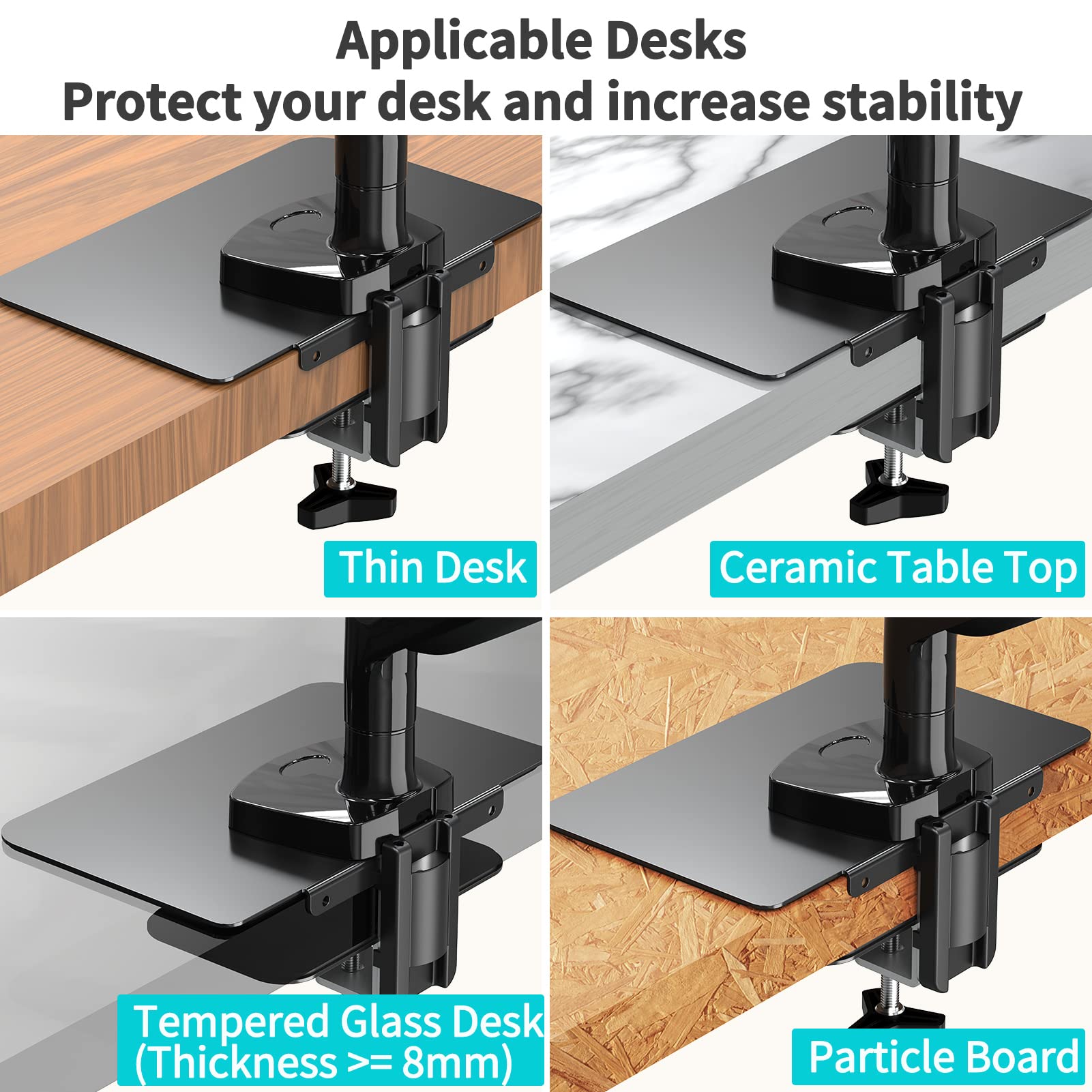 Mount Pro Monitor Mount Reinforcement For Thin Desk And Other Fragile Table Tops, Steel Bracket Plate Fits Monitor Arm And Monit