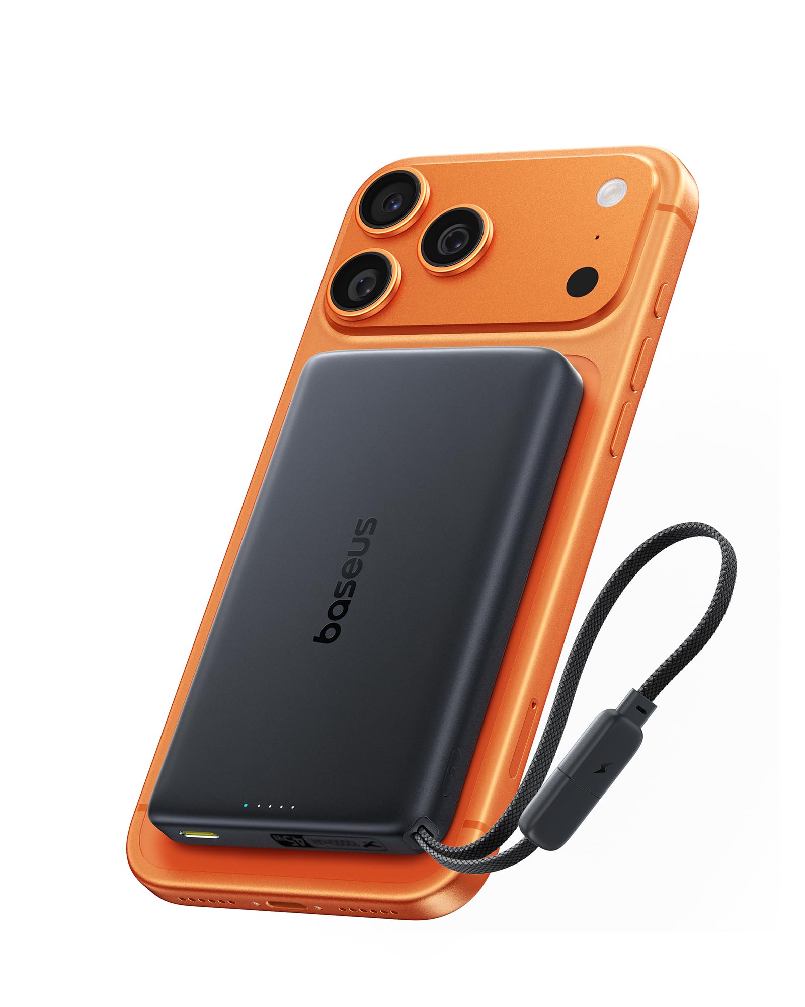 Baseus Picogo AM52 MagSafe Power Bank, Qi2.2 25W 10,000mAh Magnetic Portable Charger, 0.6 Slim Builtin 45W USBC Cable, Alloy 