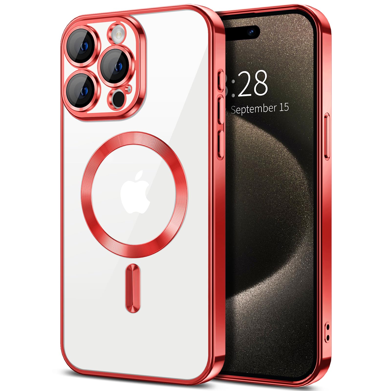 Hython Magnetic Clear Case For Iphone 15 Pro Case With Camera Lens Protector [Compatible With Magsafe] Slim Luxury Plating Edge