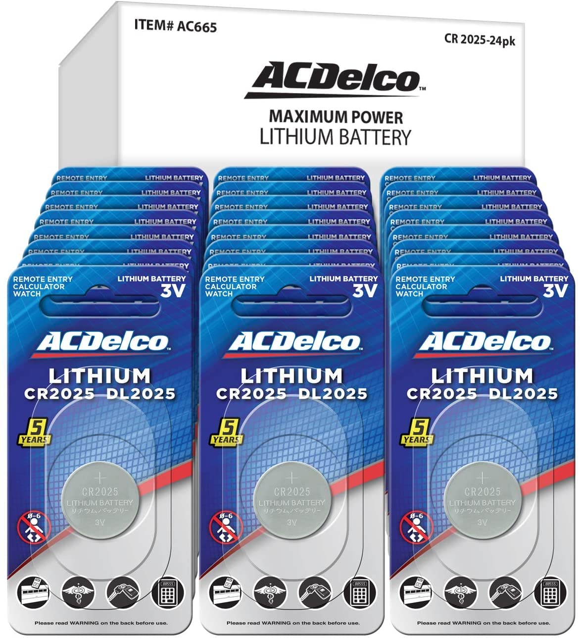 Acdelco Cr2025 3V Lithium Coin Cell Battery, Watch And Electronics Button Batteries, 24 Count
