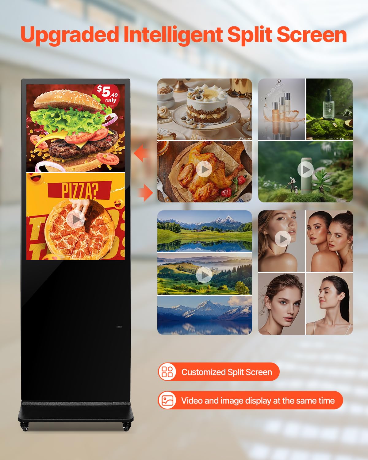 Vevor 43 Inch Digital Signage Display, Touchscreen Digital Kiosk, Indoor Floor Standing Kiosk Display, 2K Uhd Lcd Screen, 2Gb Ra