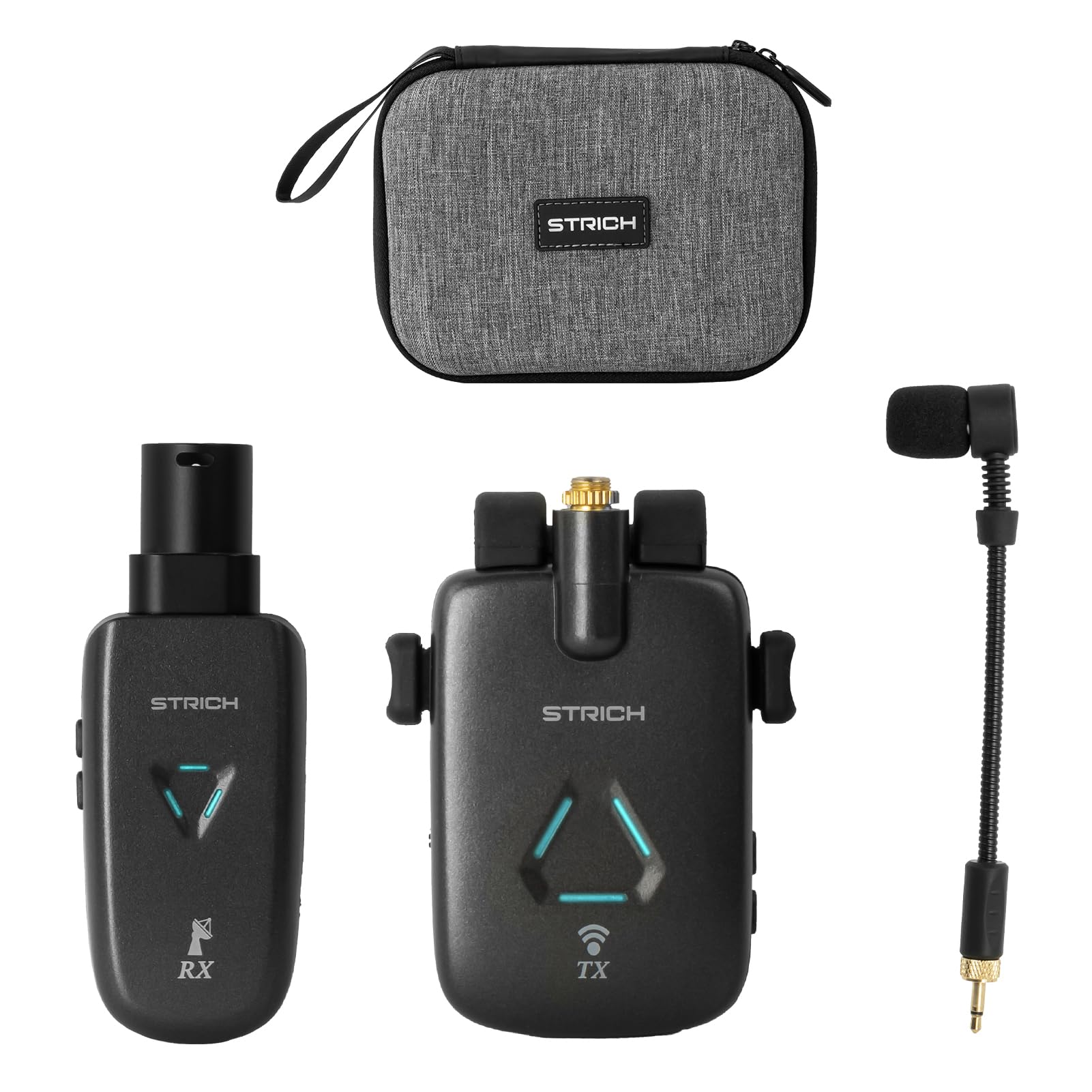 Strich Uhf Rechargeable Wireless Instrument Microphone System With Clipon Transmitter & Receiver, 99Ft Range, Reverb Otg Record
