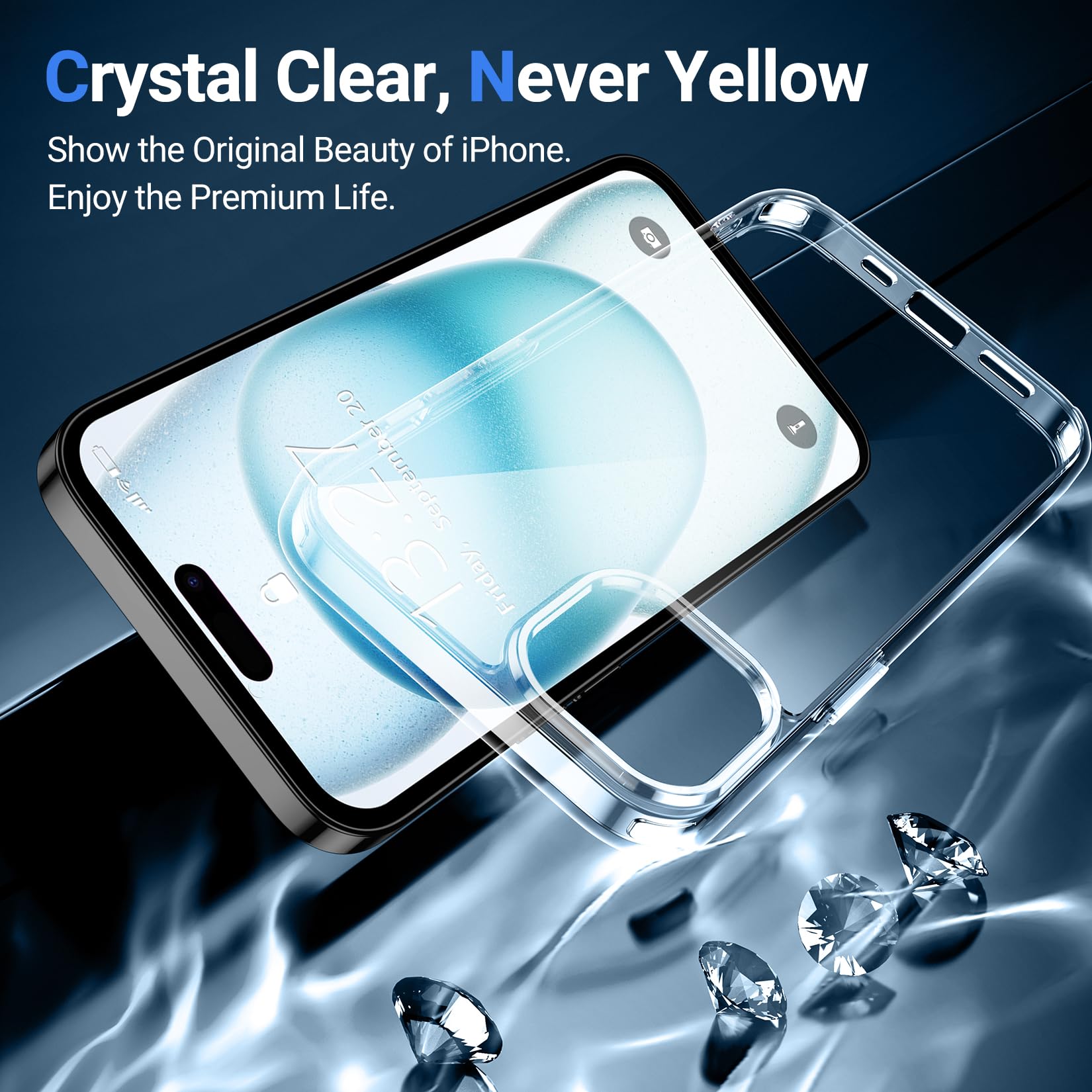 Temdan Compatible With Iphone 15 Plus Case Clear,[Anti Yellowing][Military Grade Drop Protection][Anti Scratch] Slim Yet Protect