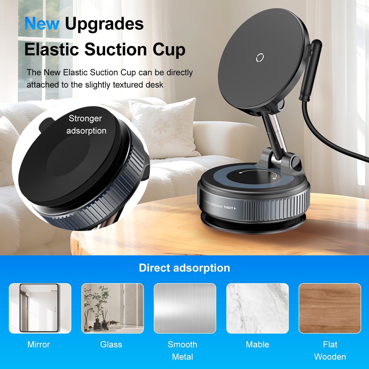 Alafly 15W Fast Charging Magnetic Car Phone Holder [New Elastic Suction Cup] 360 Adjustable Wireless Charger Car Mount For Magsa