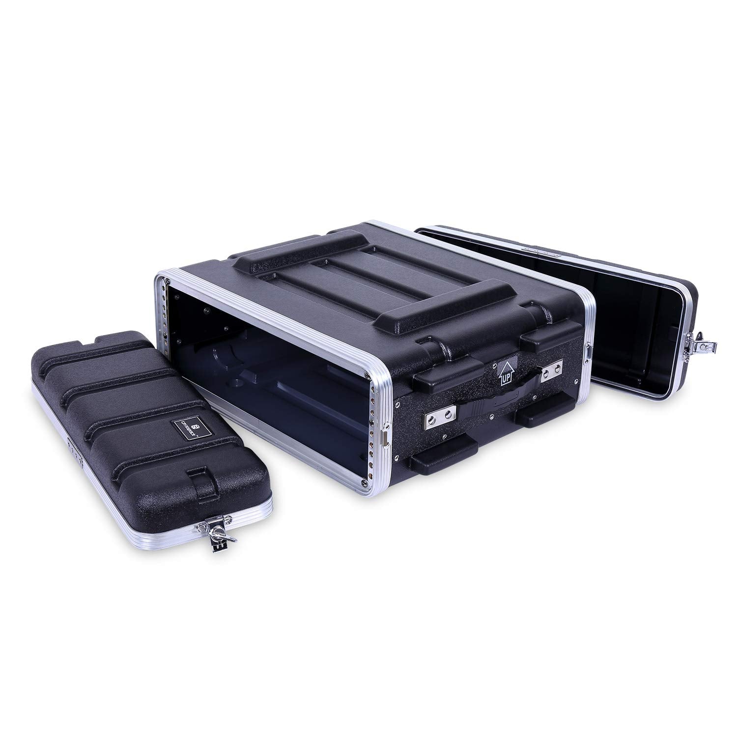 Crossrock Stackable 3U Rack Case, Standard 19.25    Depth, Polyethylene Hard-shell Construction with Heavy Duty Hardware-Black(C