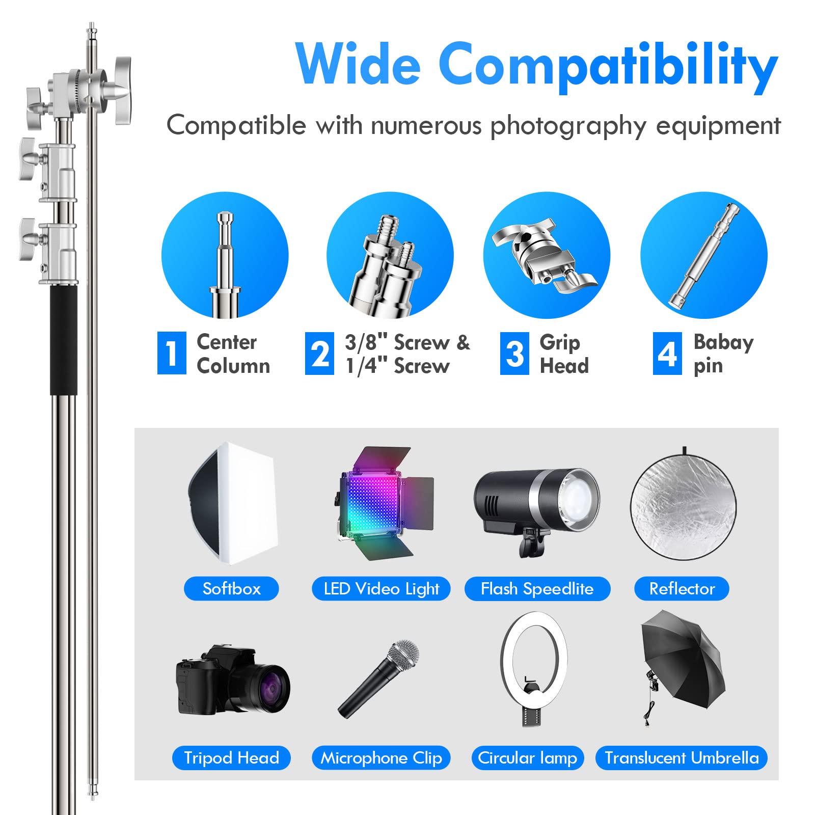 Emart Photography C Stand With Boom Arm, 10Ft/300Cm Adjustable Heavy Duty Light Cstand With 4.2Ft/128Cm Holding Arm, 2 Pieces Gr