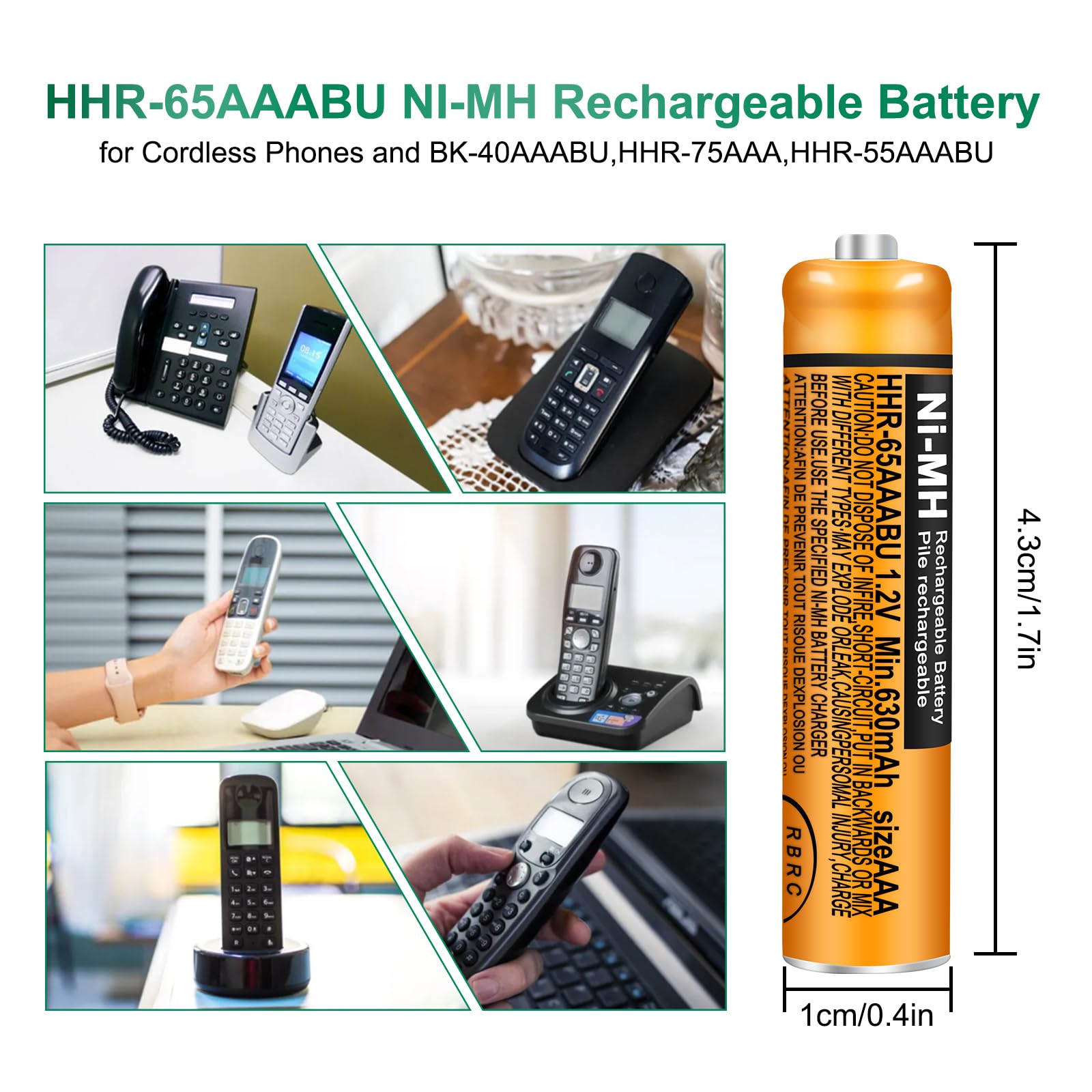 Triangle Power 4 Pack Hhr 65Aaabu Ni Mh Rechargeable Battery For Panasonic 1.2V 630Mah Aaa Battery For Cordless Phones