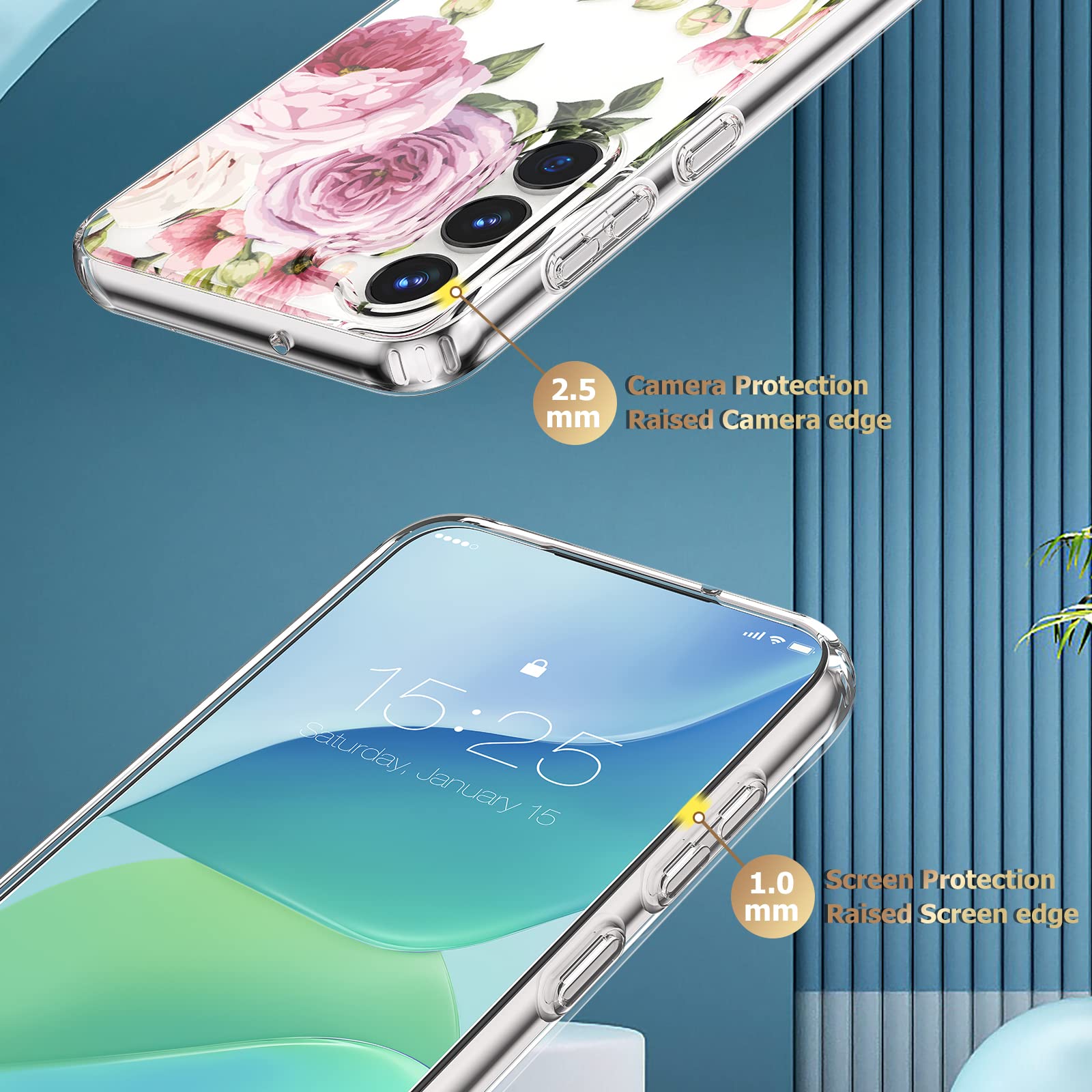 Milprox Compatible With Samsung Galaxy S23 Flower Case, Cute Case Design For Girls Women, Shockproof Floral Pattern Hard Back Fo