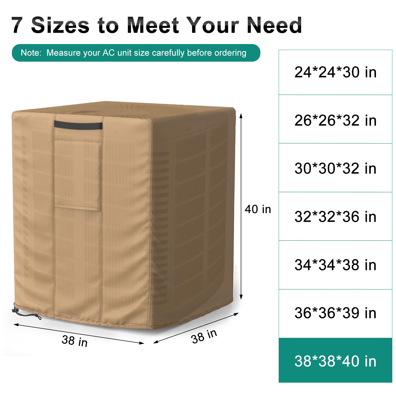 Brosyda Central Large Air Conditioner Cover For Outside Units, Waterproof & Windproof Outdoor Ac Units Cover Brown (38''X38''X40