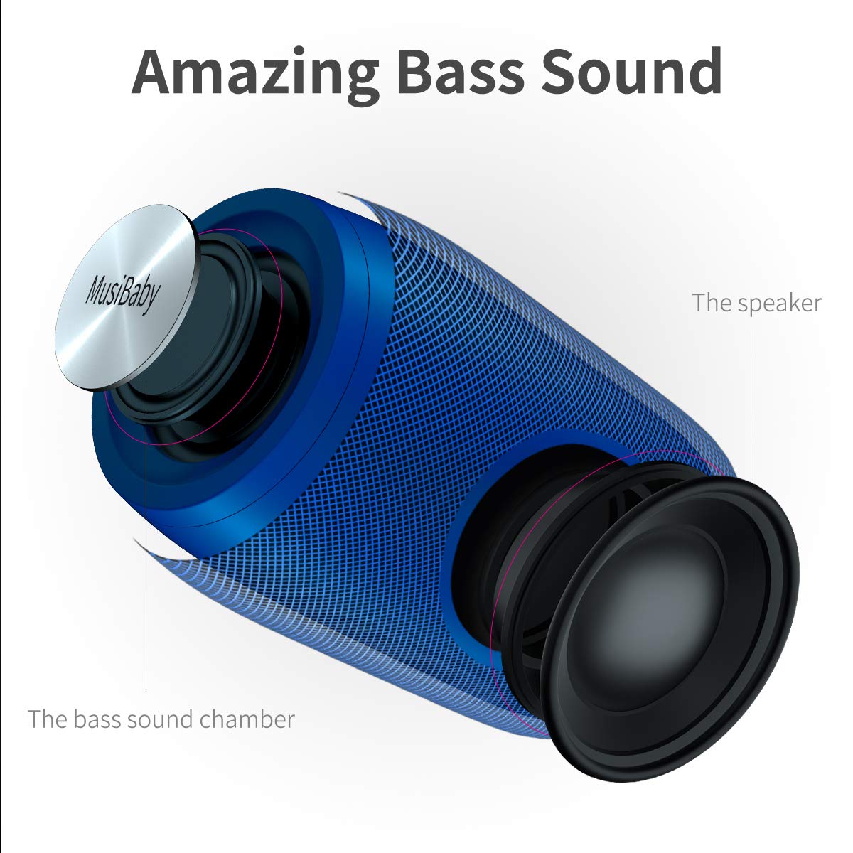 Bluetooth Speaker,Musibaby Speaker,Outdoor, Portable,Waterproof, Speakers Bluetooth Wireless,Dual Pairing, Bluetooth 5.0,Loud Stereo,Booming Bass,1500 Mins Playtime For Home&Party Speaker Gifts(Blue)