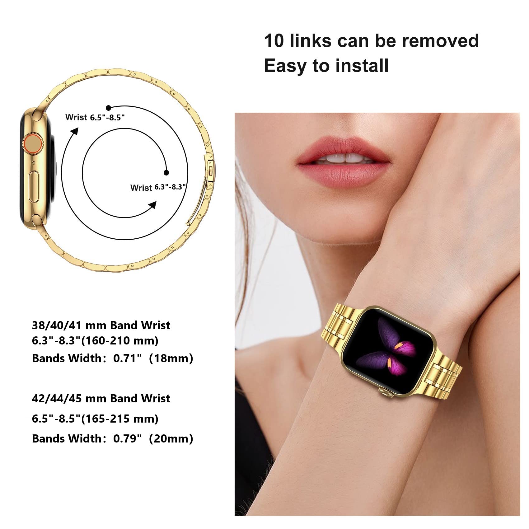 Miohhr Solid Stainless Steel Band Compatible With Apple Watch 38Mm 40Mm, Metal Strap For Iwatch Series 6 5 4 3 2 1 Se Women And