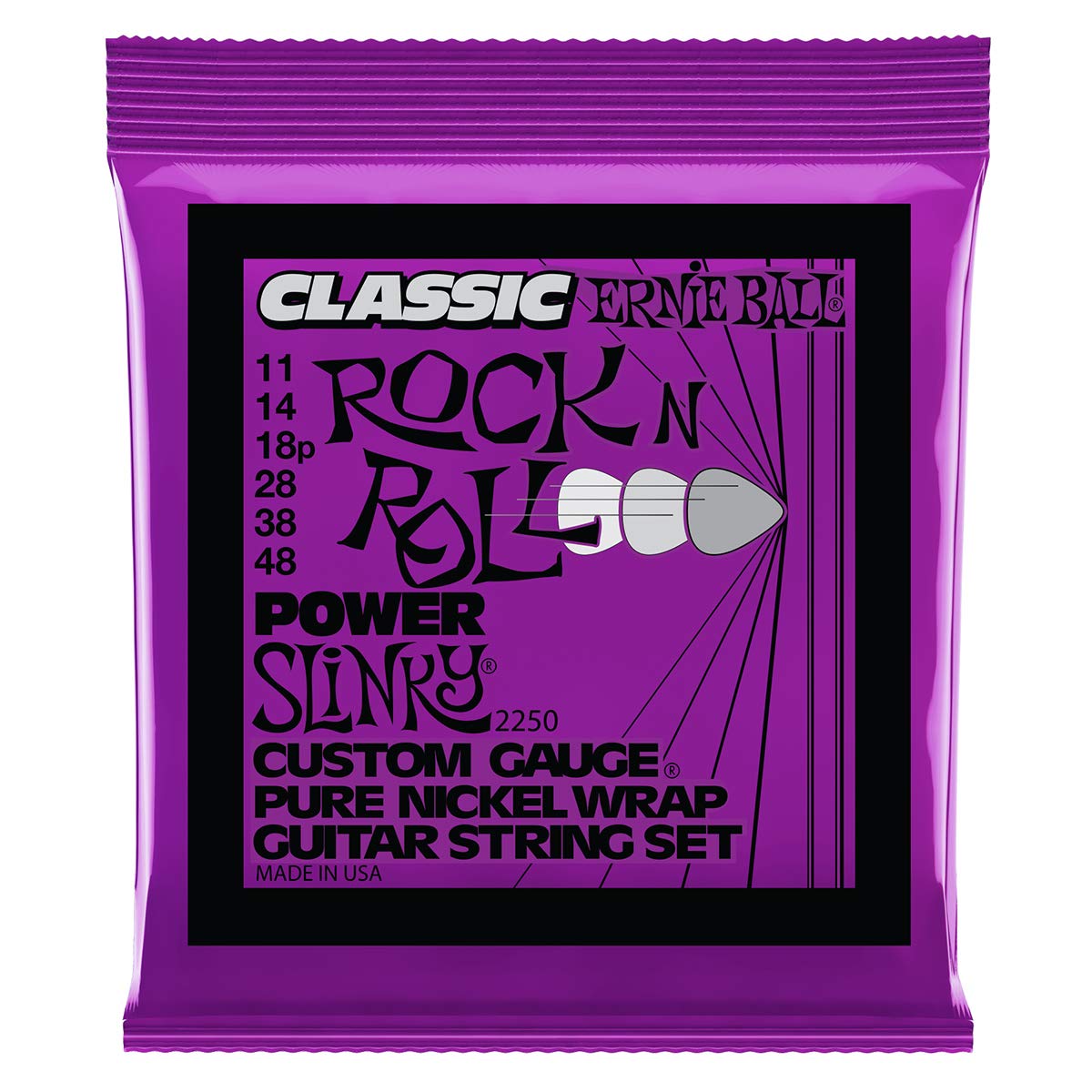 Ernie Ball Power Slinky Classic Pure Nickel Electric Guitar Strings, 11 48 Gauge (P02250)