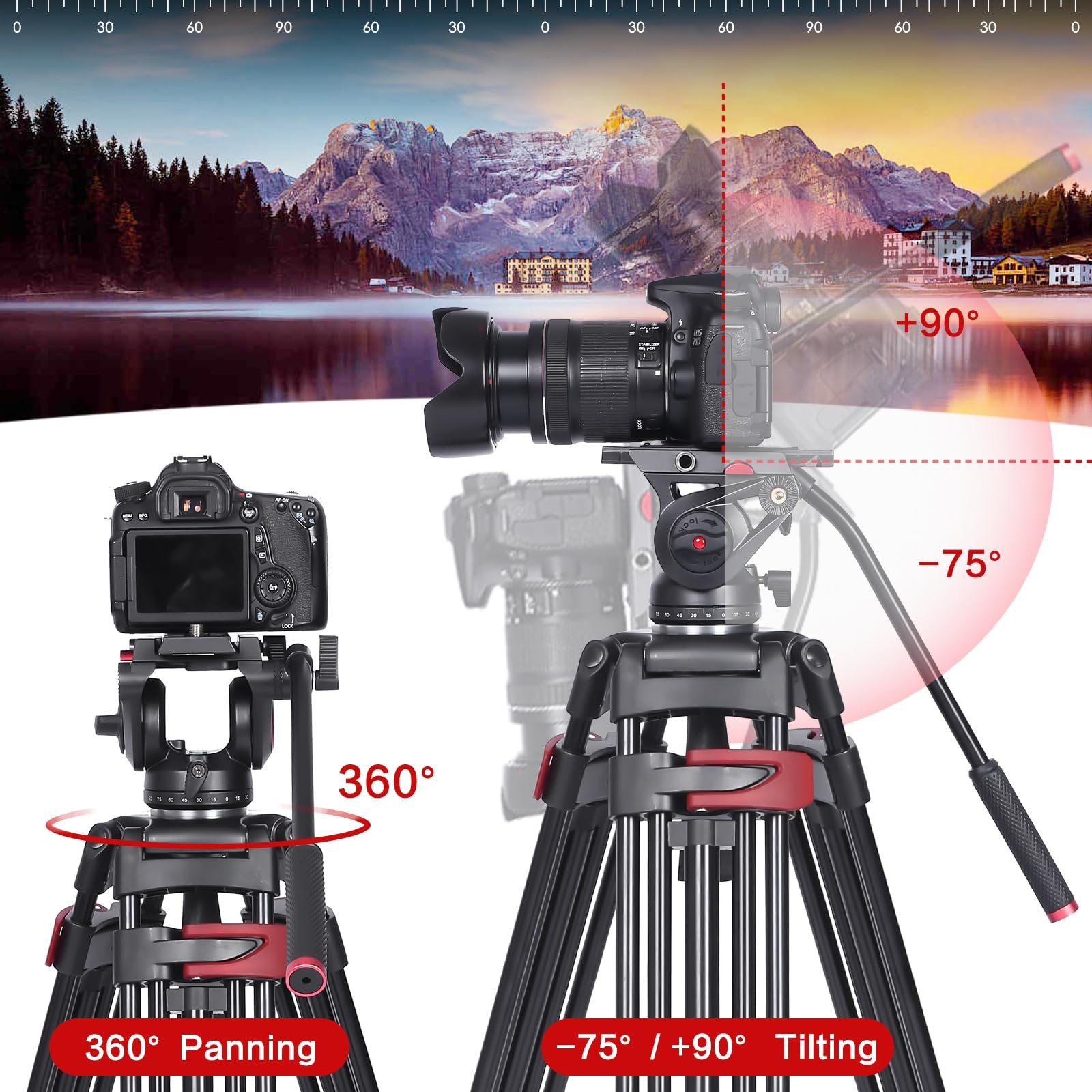 Miliboo Mtt602Ii-A Upgraded Camera Tripod Fluid Head Tripods For Camera, Max Working Height 76.4 Inches, Max Load 22Lbs, Max Tub
