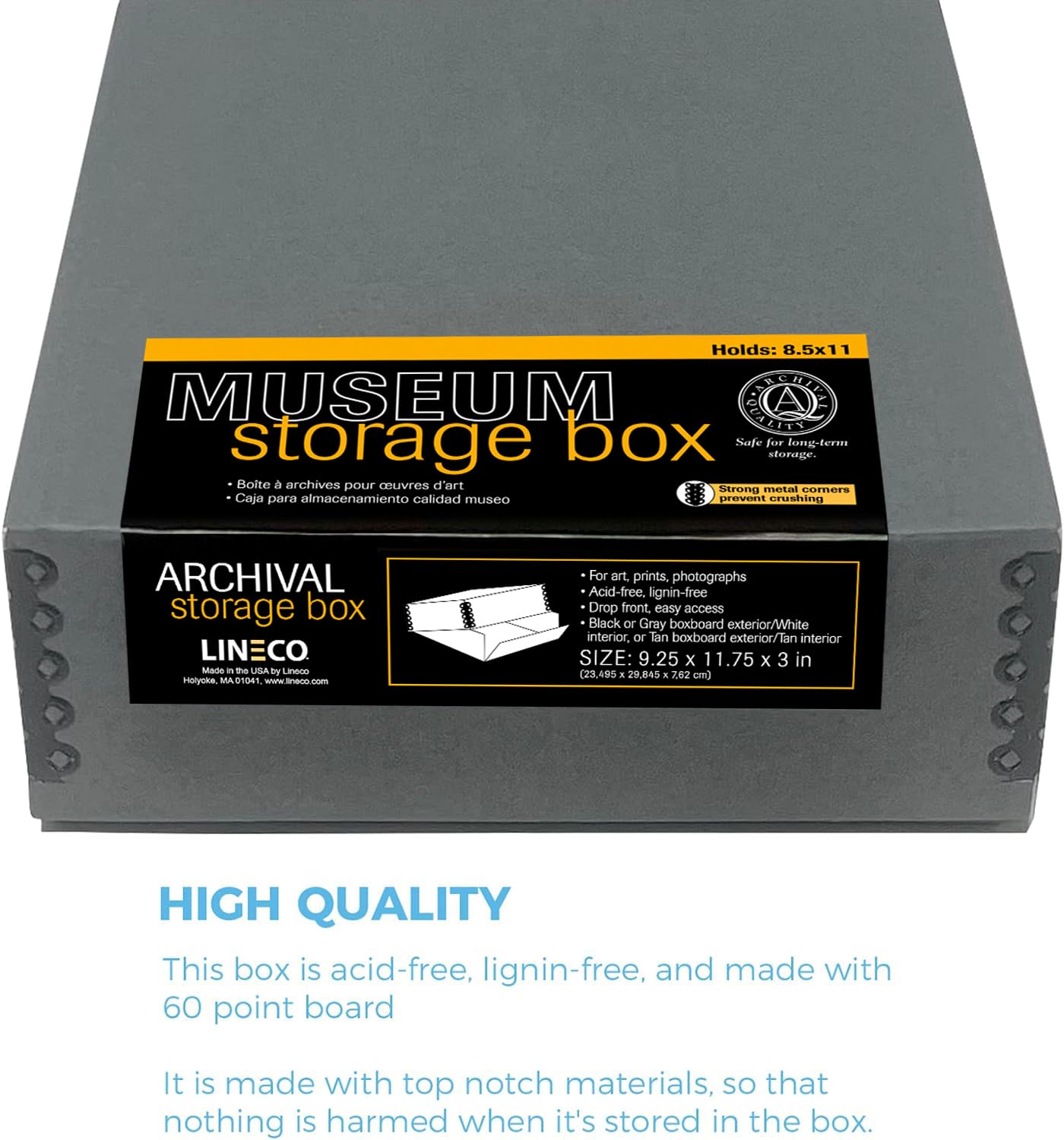 Lineco Museum Storage Box With Removable Lid And Drop Front 8.5'' X 11'' X 3''. Archival. Preserves Longevity, Store Photos, Doc