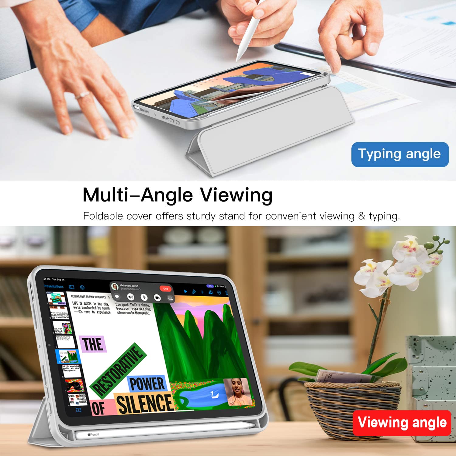 Imieet Ipad Mini 7 Case 2024 (A17 Pro), Ipad Mini 6 Case (8.3 Inch,2021 Model), Ipad Mini 7Th/6Th Generation Case With Pencil Holder, Trifold Stand Smart Case With Soft Tpu Back,Light Gray