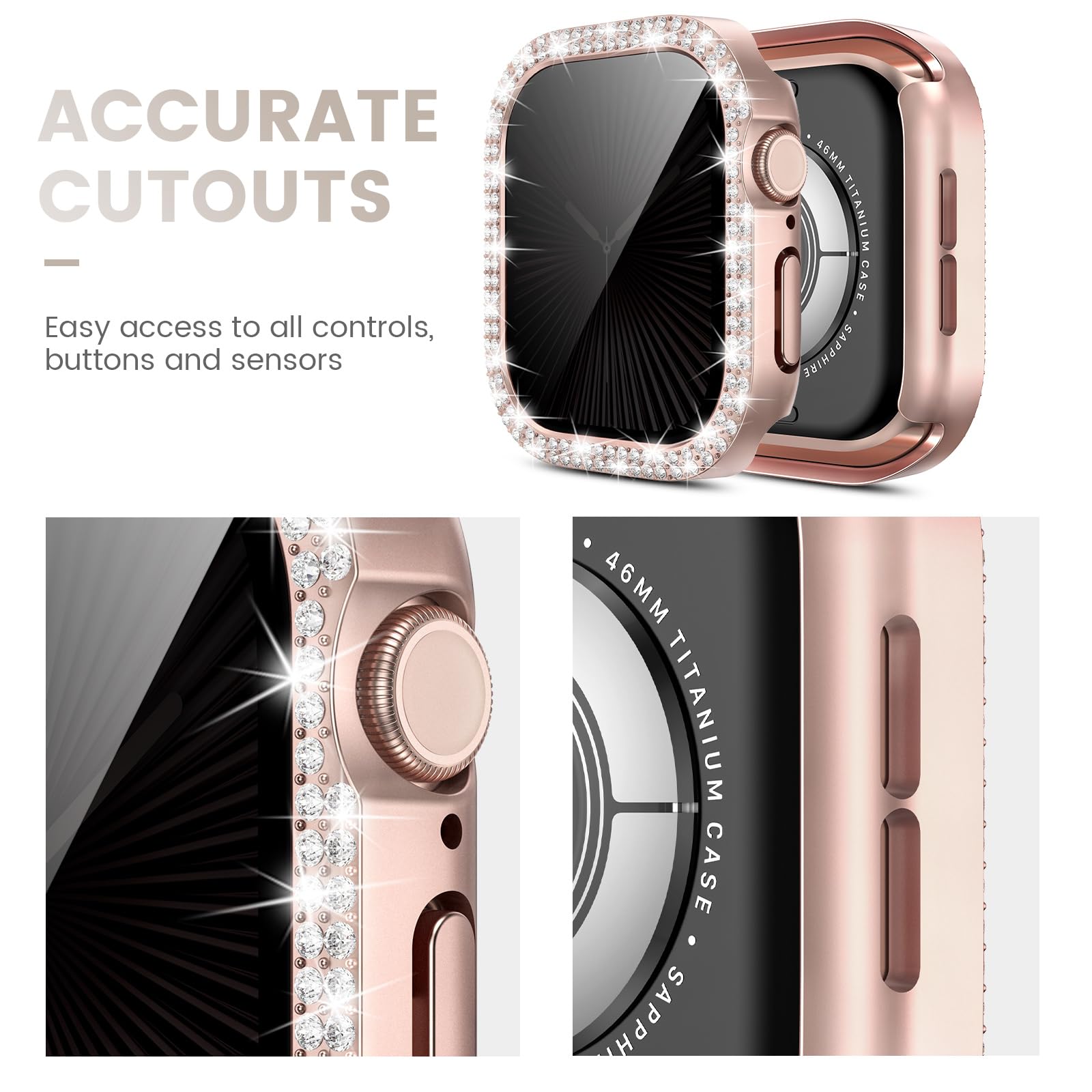 Tensea [3Pack For Apple Watch Screen Protector Case Series 10 46Mm Accessories, Iwatch Hard Pc Diamond Bumper Case Built In Temp