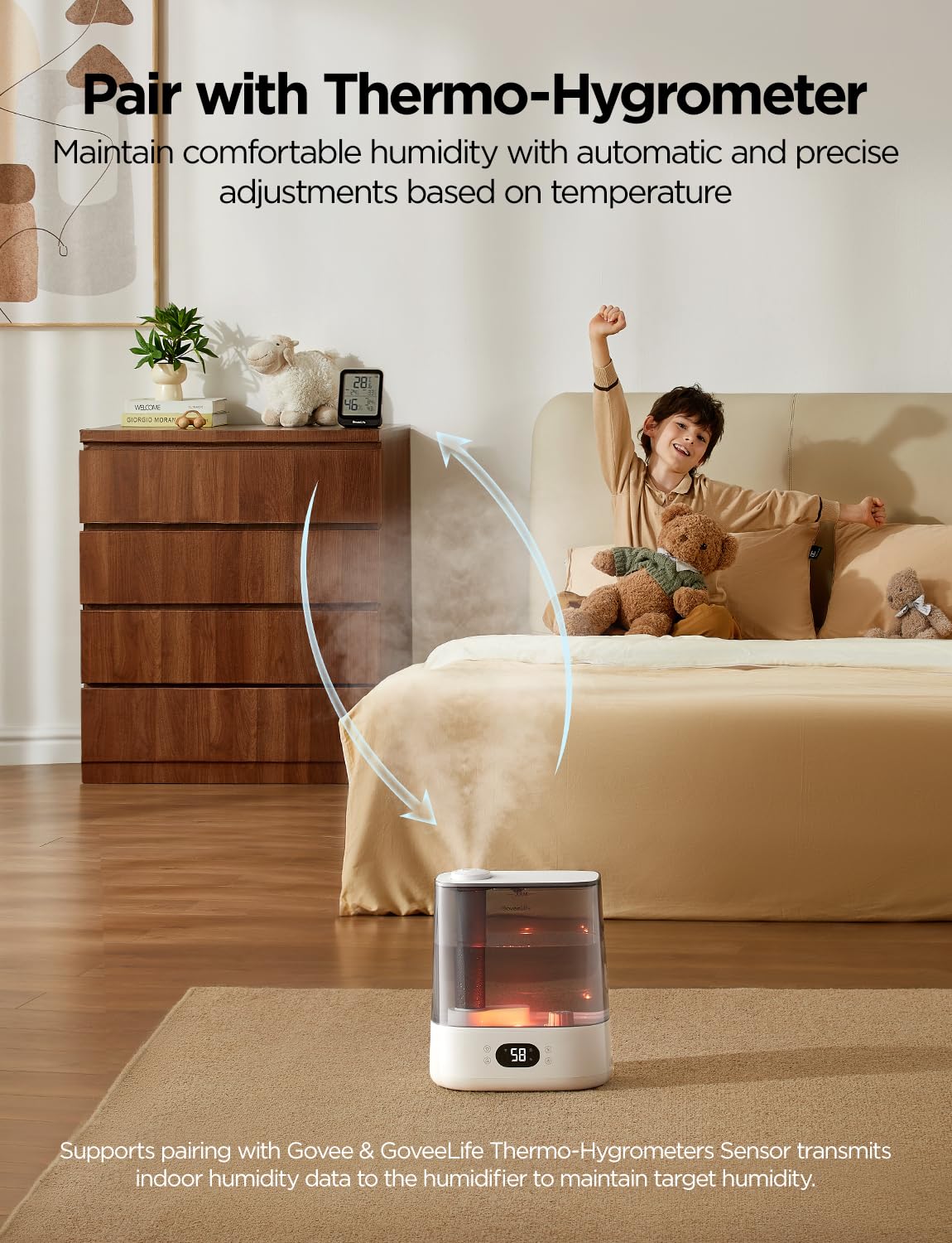 Goveelife Smart Humidifiers For Bedroom, 6L Cool Mist Top Fill For Large Room, Humidity Sensor, Auto Mode, Schedule, 60H Quiet R