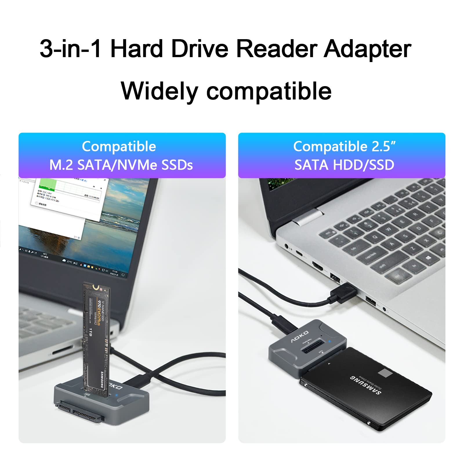 Aoko Nvme To Usb 3.2(10Gbps) Ssd Reader Docking Station   Portable M.2 Ssd To Usb Adapter External Nvme Ssd Enclosure For M.2 Pc