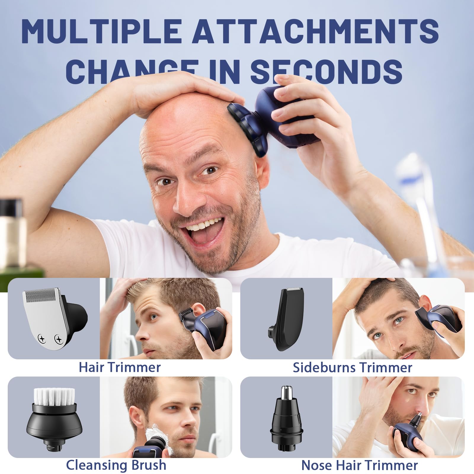 Head Shaver 7D, Wyklaus Head Shavers For Bald Men, Head Electric Razor With Nose Hair Trimmer, Waterproof Wet Dry Mens Grooming