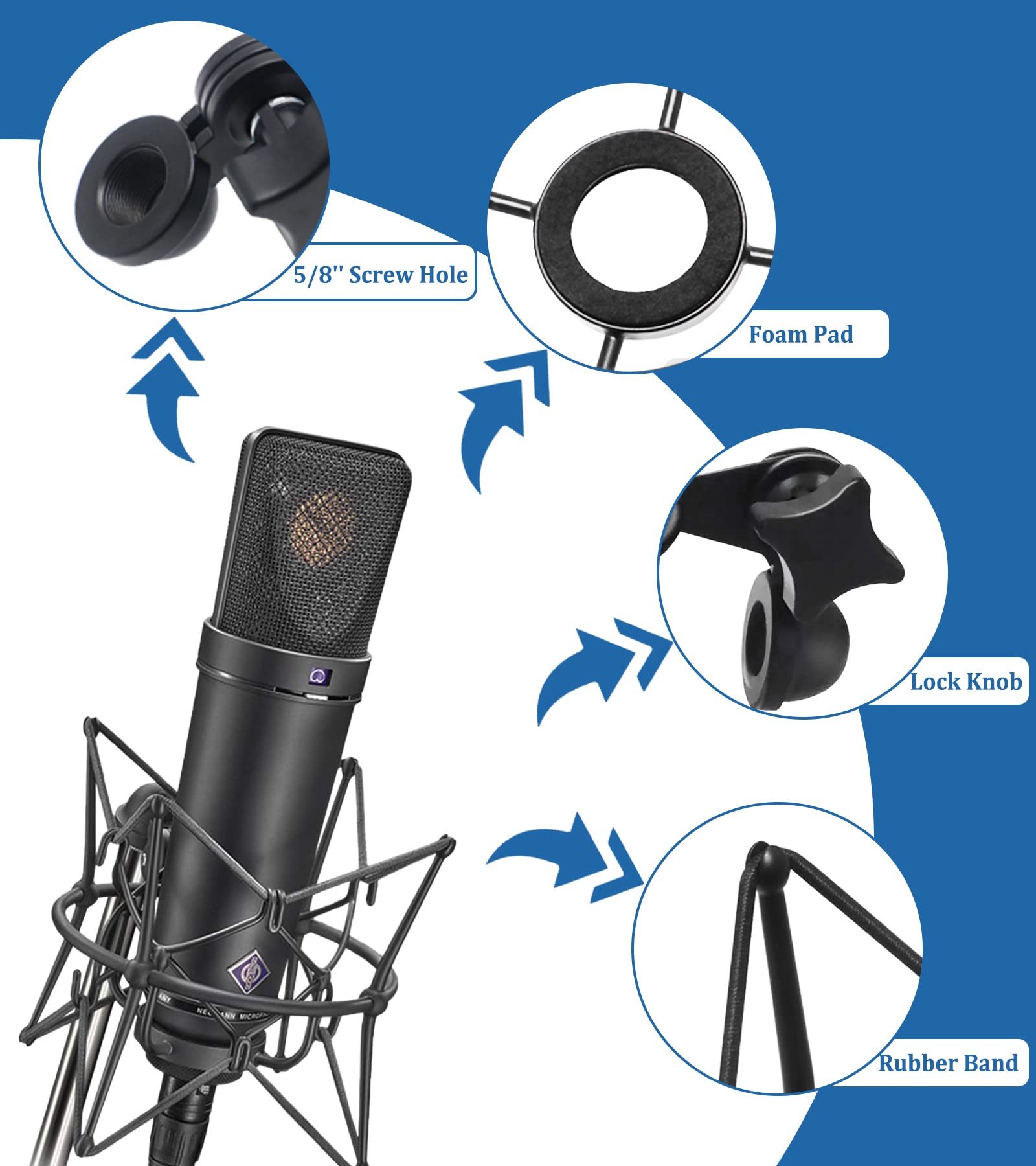 Suuntok Microphone Shock Mount Anti Vibration Mic Holder Spider Recording Mic Shockmount Stand Compatible With Neumann U87 Ai, U