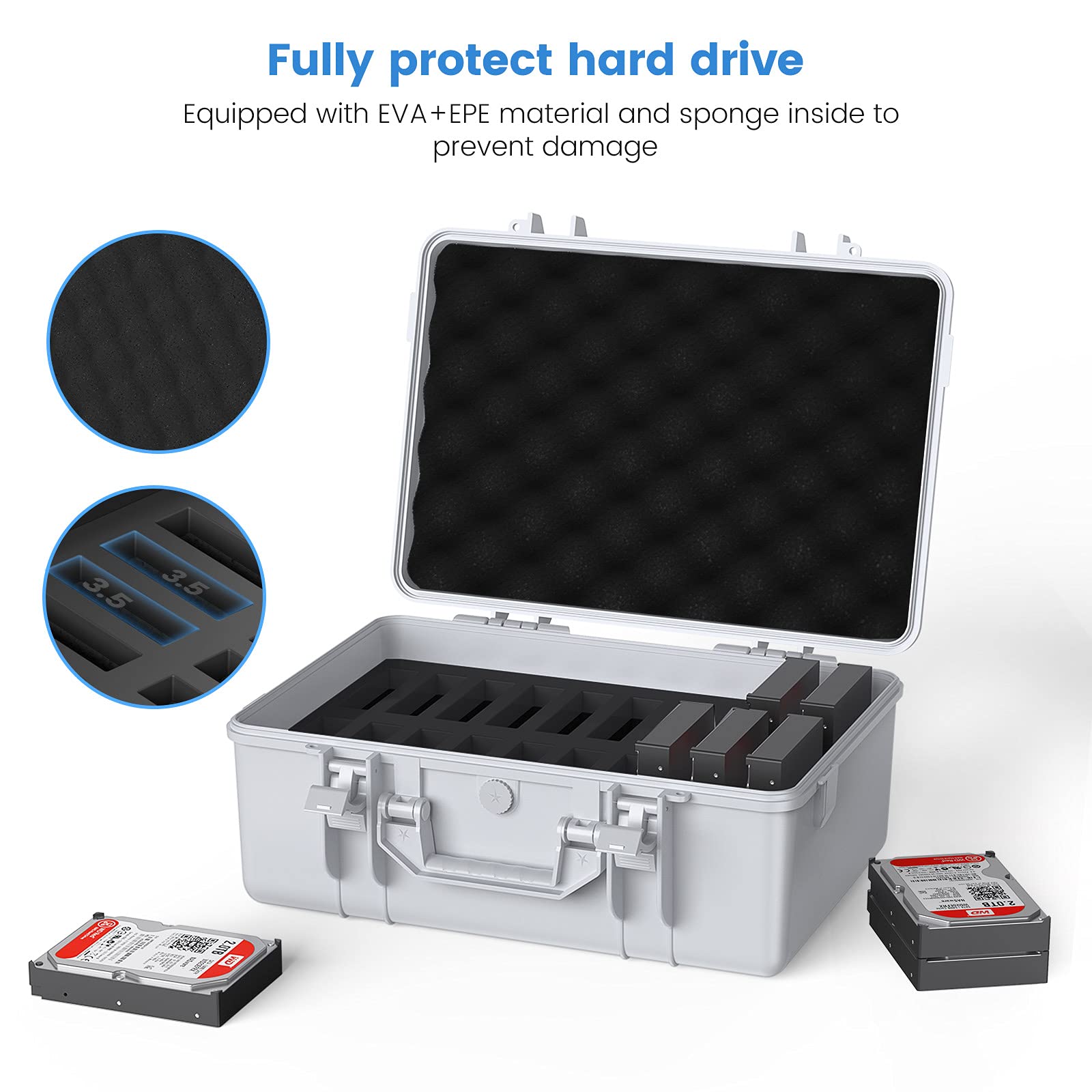 ORICO Hard Drive Case 3.5inch 20 Bay HDD/SSD Multi Protection Storage Suitcase with Foam Hard Case Shockproof Anti Static MoistureProof Carrying Case  PSC L20