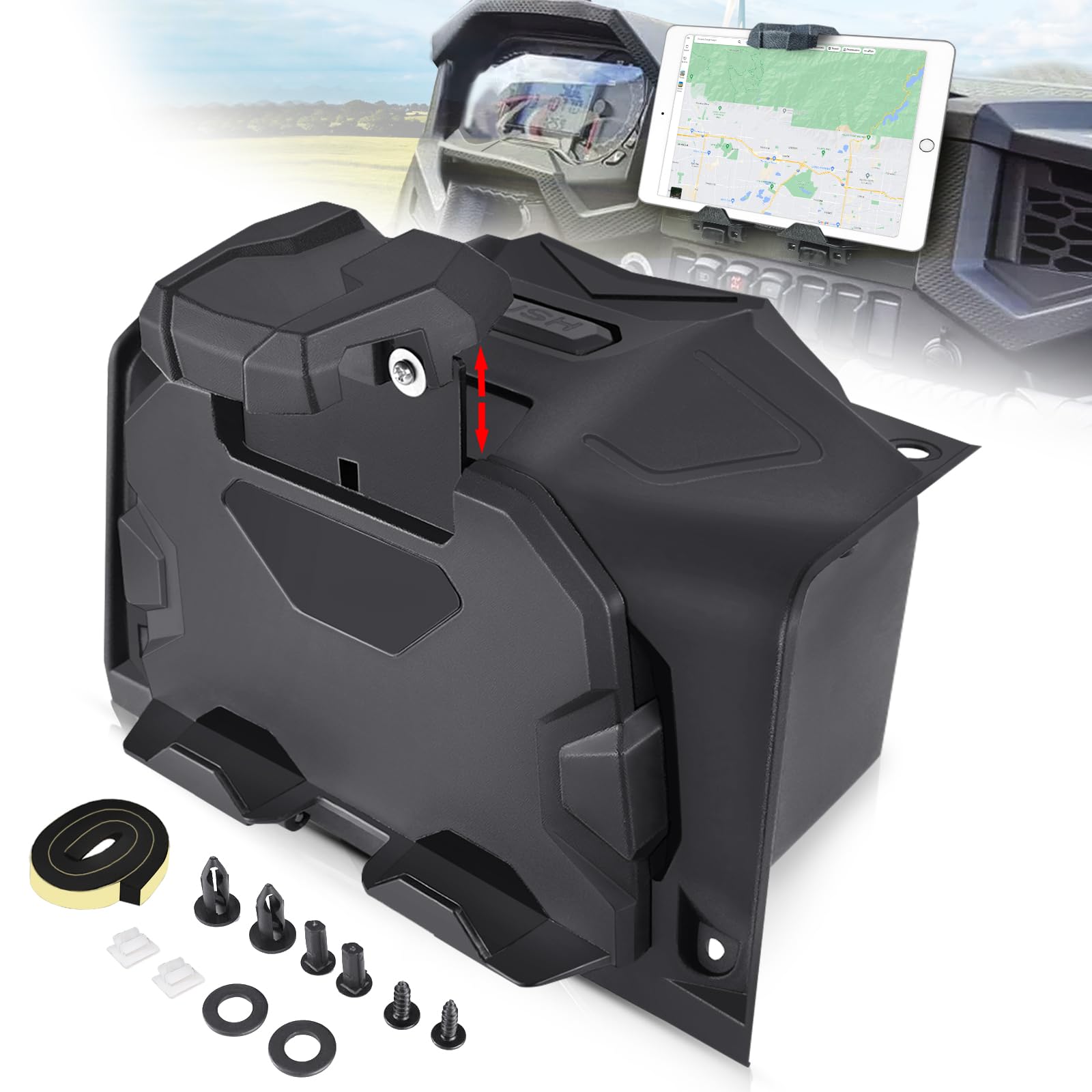 Mdpromcp Electronic Device Mount   Adjustable Rzr Tablet Holder Gps Phone Mount With Storage Box Compatible With Polaris 2019 20