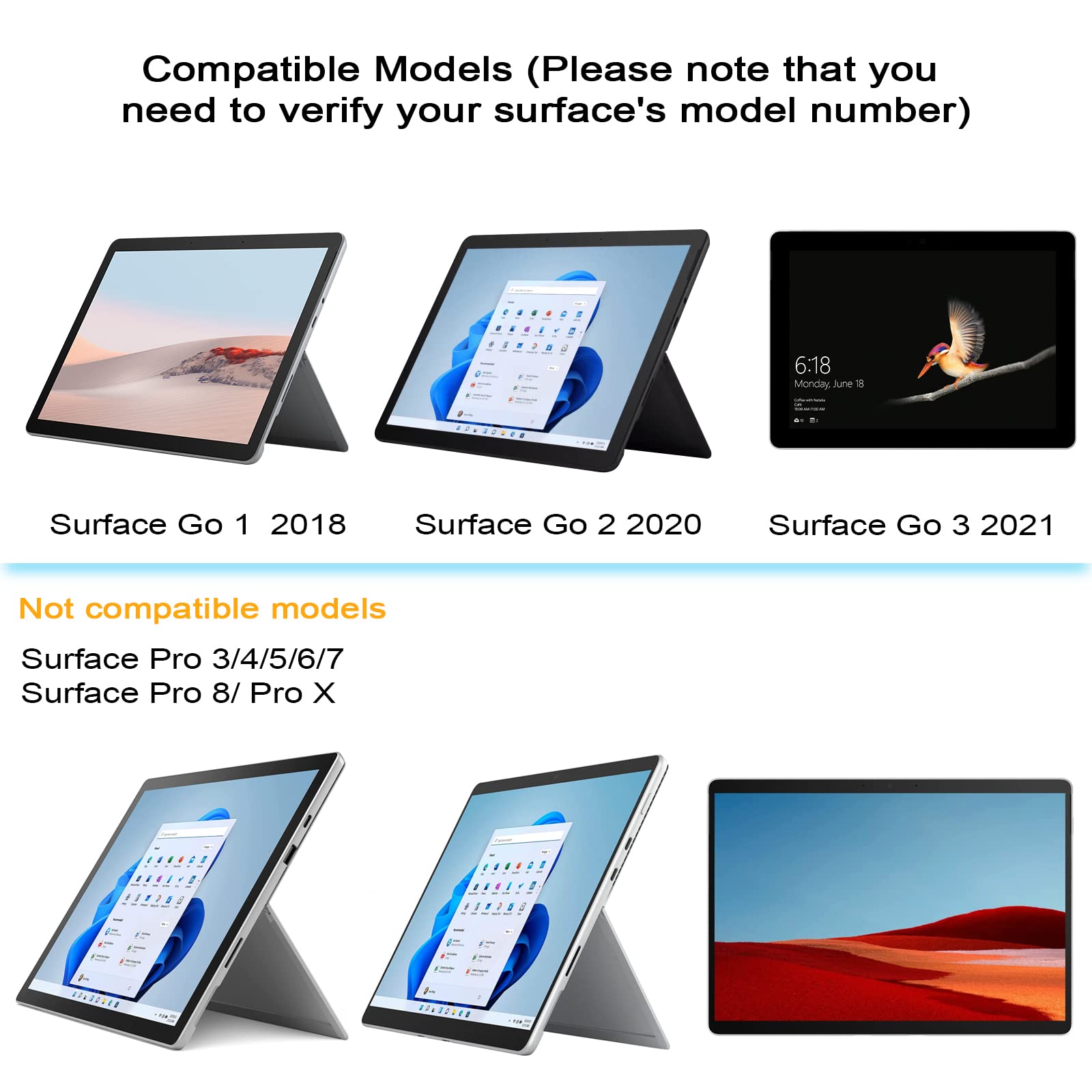 Qulose Keyboard Case For Surface Go 3 2021 / Surface Go 2 2020 / Surface Go 2018, Ultra Slim Portable Wireless Keyboard With Tou