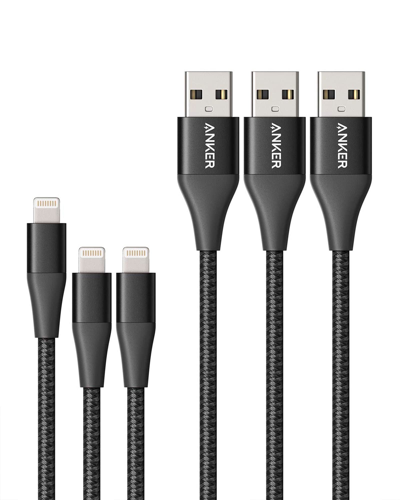 Anker Powerline+ Ii Lightning Cable 3 Pack (3 Ft, 3 Ft, 6 Ft), Mfi Certified For Flawless Compatibility With Iphone 11/11 Pro / 