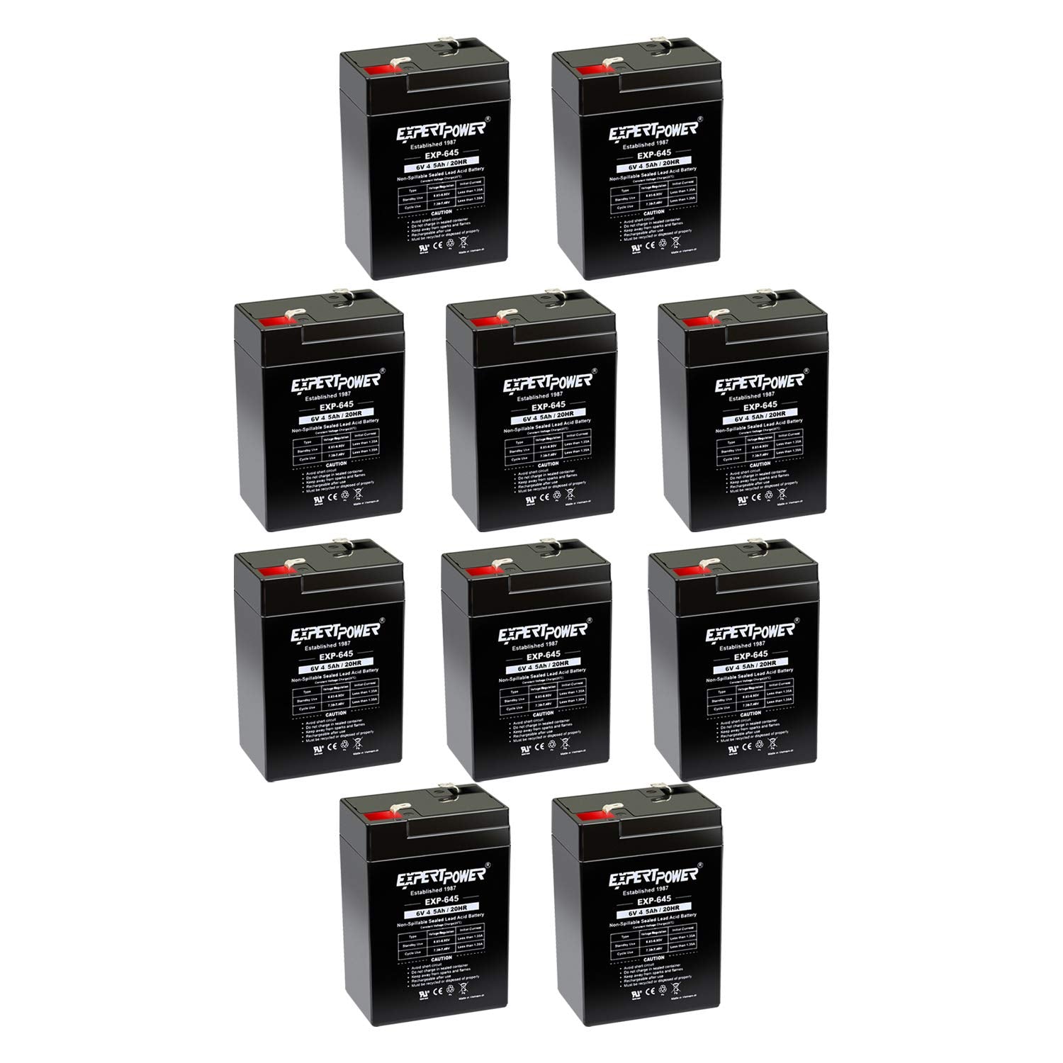 Expertpower 6 Volt 4.5 Amp Rechargeable Battery (Exp645)   10 Pack