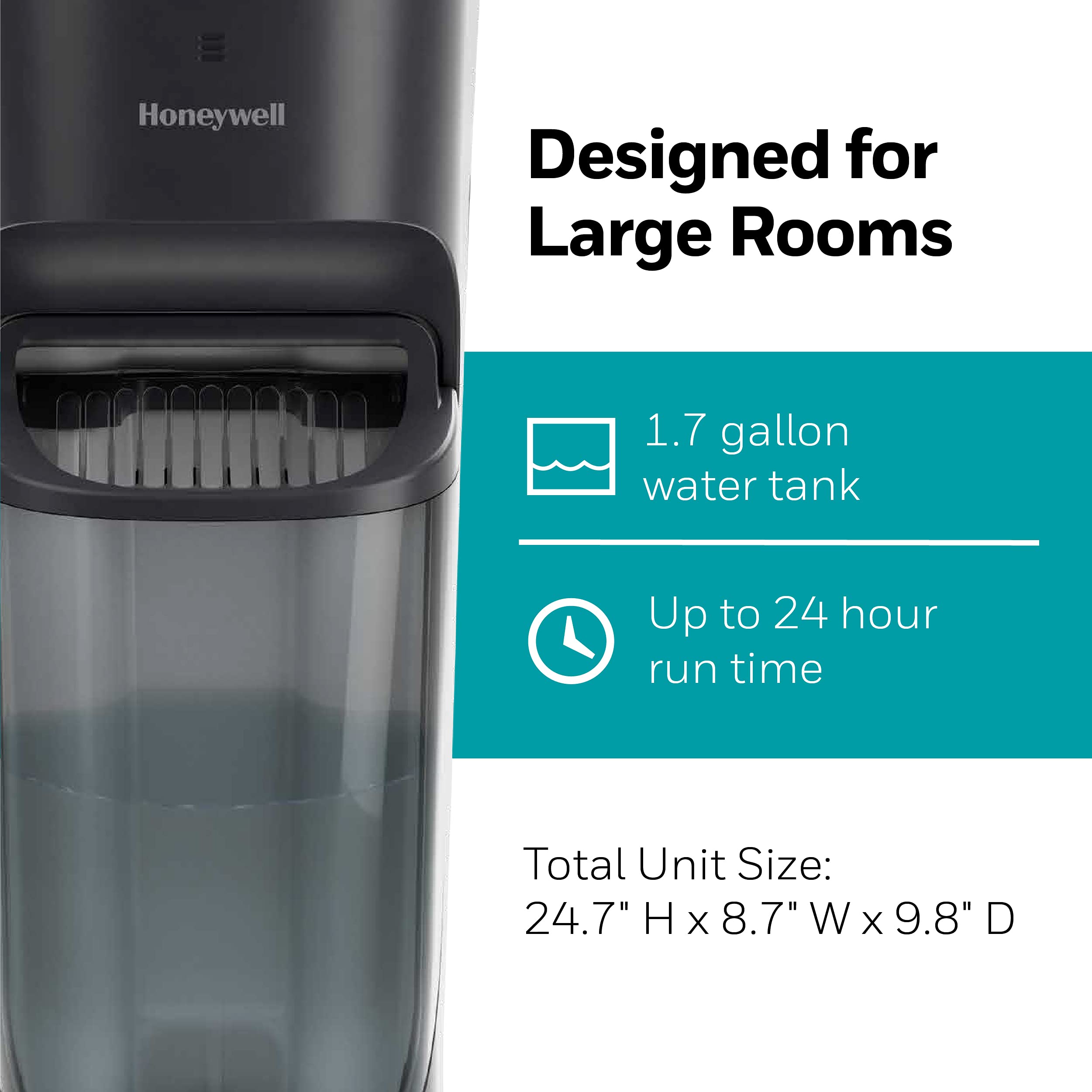 Honeywell Top Fill Tower Humidifier, Digital Humidistat, Black   Cool Mist Humidifier For Bedroom, Home Or Office With Space Sav