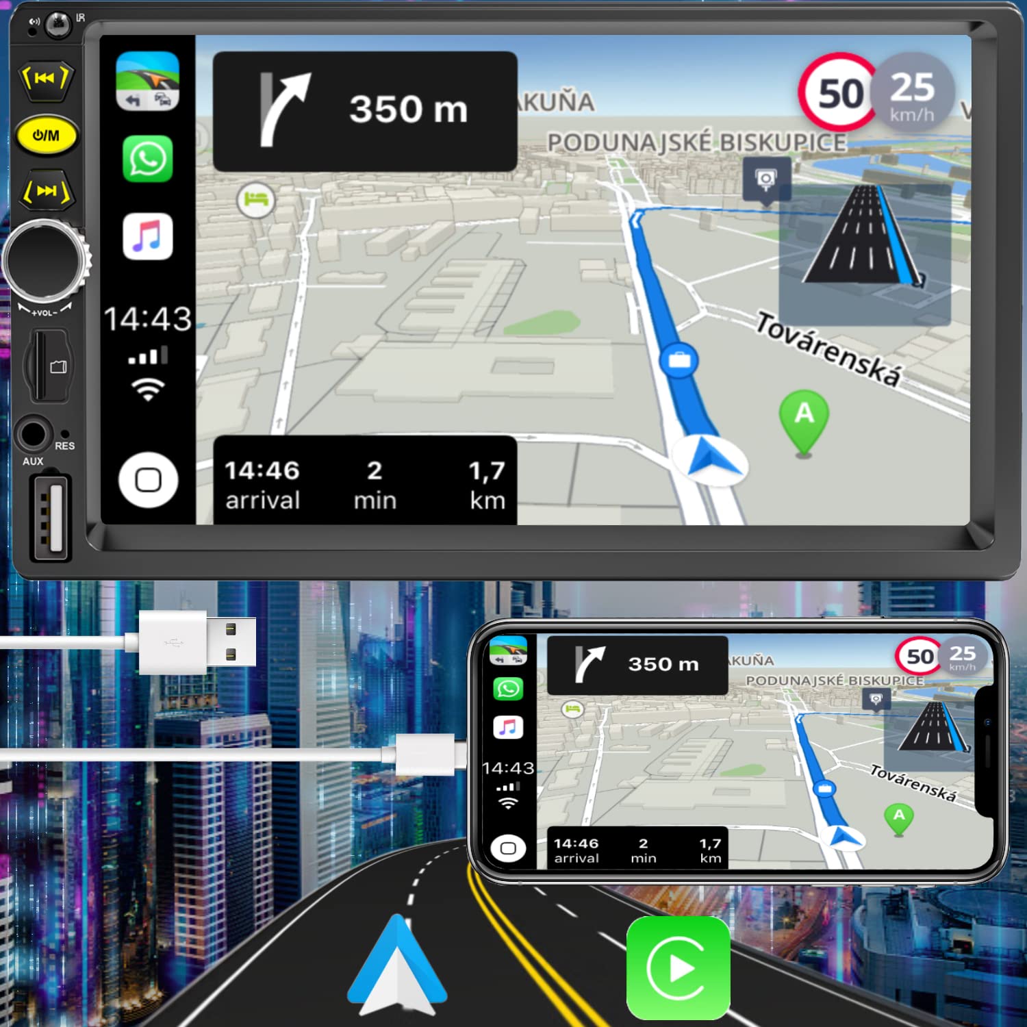 7 Double Din Touch Screen Car Radio With Apple Carplay,7 Inch Bluetooth Car Stereo With Backup Camera, Fm Steering Wheel Control