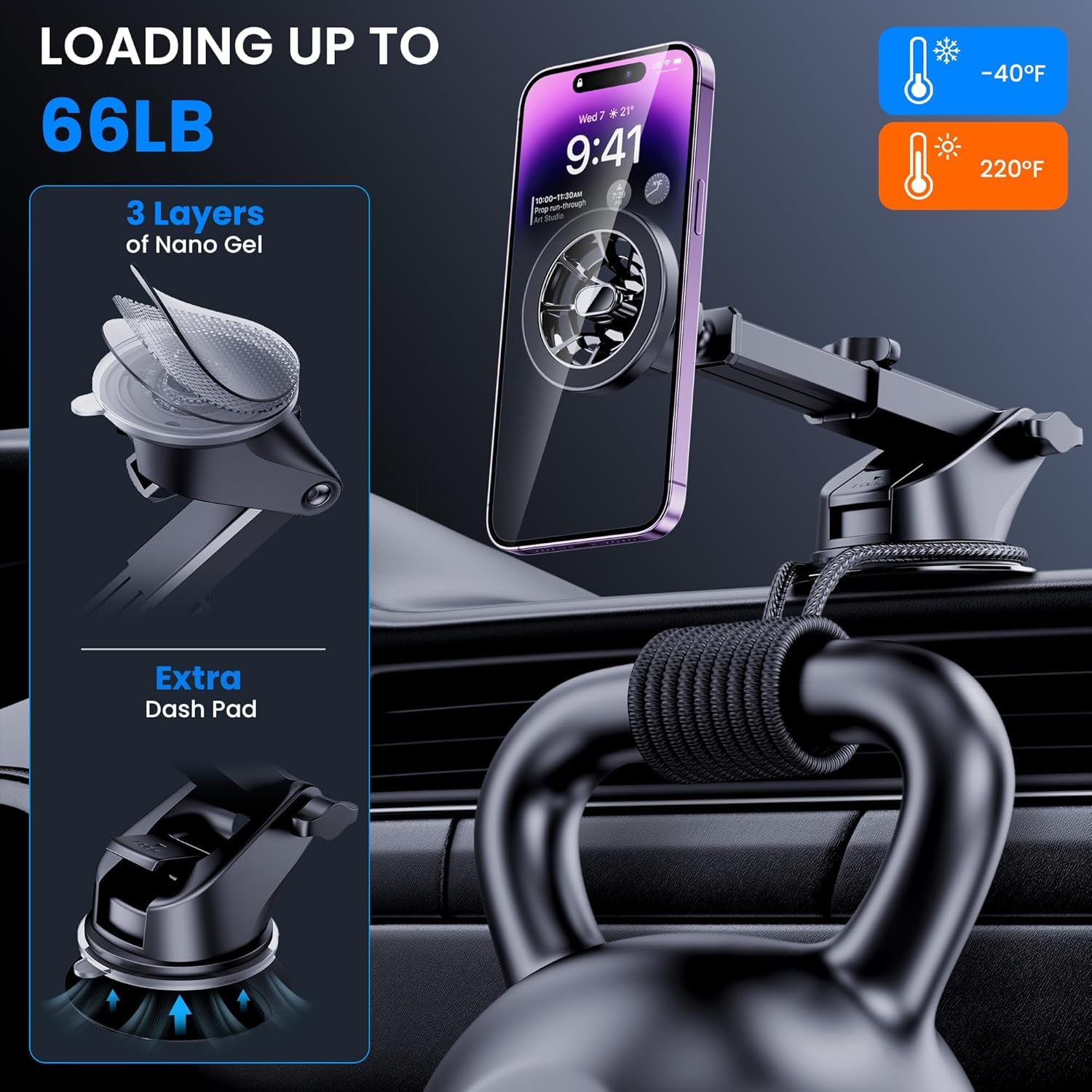 For Magsafe Car Mount, [Strong Magnets] 3 In 1 Universal Magnetic Phone Holder For Car Dashboard/Windshield/Vent Car Phone Holde