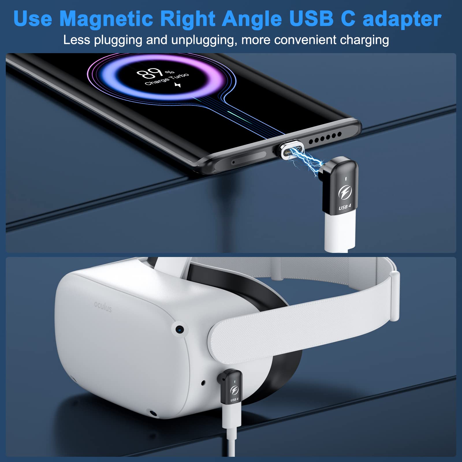 Duhesin Usb C Magnetic Adapter, (2 Pack) Right Angle Magnetic Usb C Adapter 24 Pins With Pd 140W Charge Usb4 40Gbps 8K 60Hz For Thunderbolt 3/4, Macbook Pro/Air, Swtich And More Type C Devices