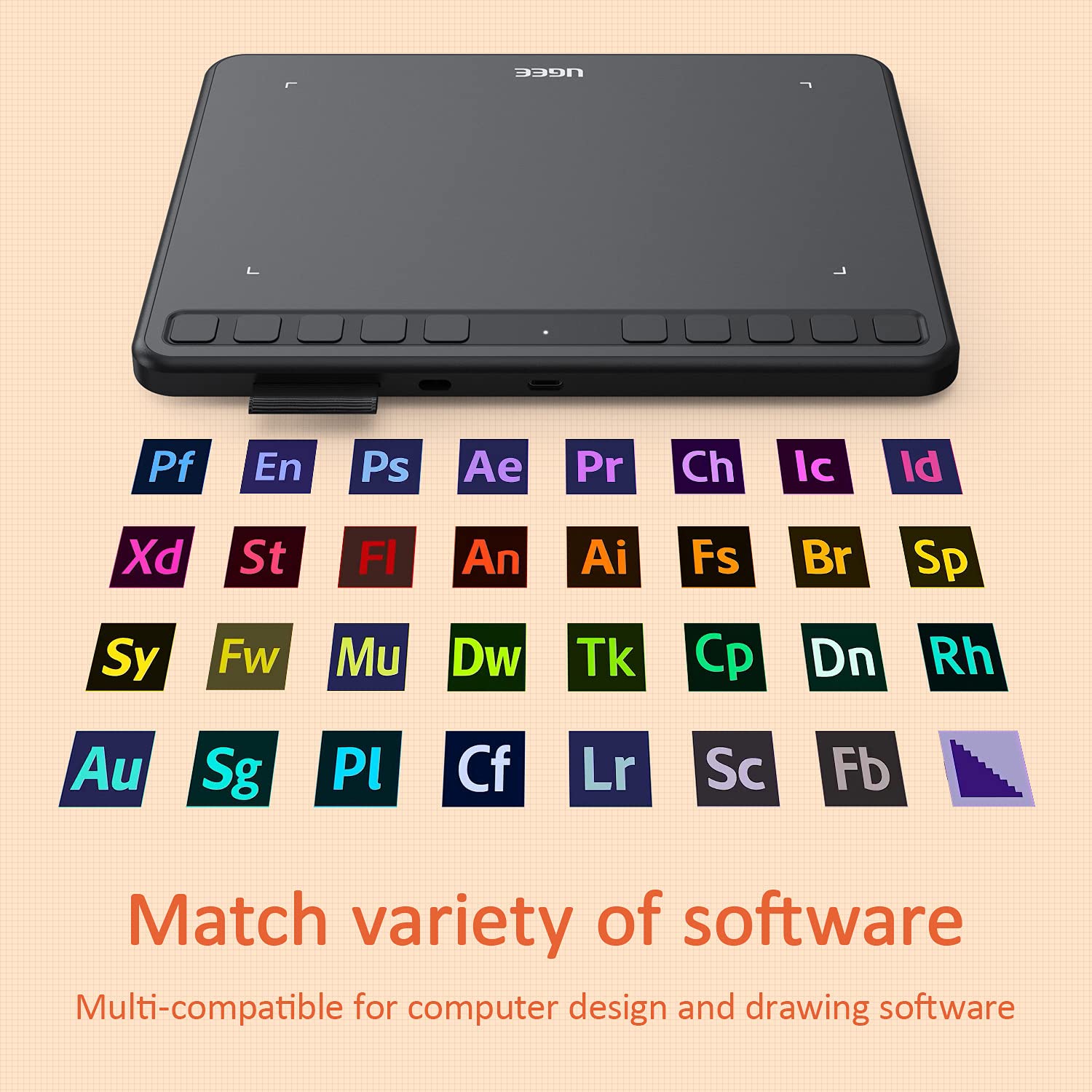 Ugee S640 Graphics Drawing Tablet, Digital Draw Art Pad With Pen Battery Free Stylus Tilt Function 8192 Levels Pressure Sensitiv