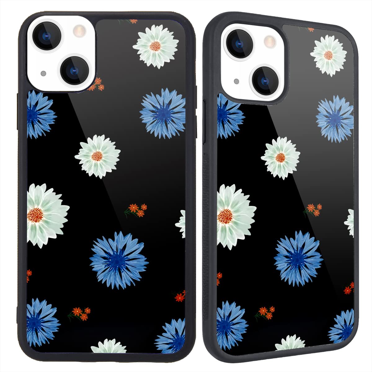 Maycari Compatible With Iphone 13 Case For Children Women Blue White Daisy Flower Design, Hard Back With Aesthetic Floral Patter