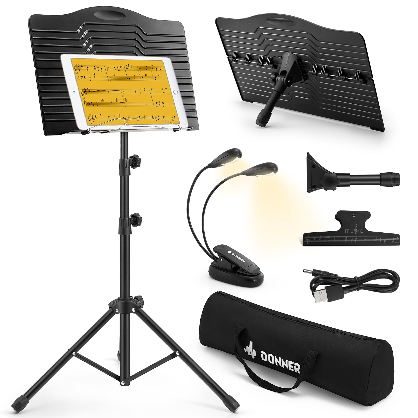 Donner Sheet Music Stand With Light, Dms 1 Portable Metal Music Stand, Tabletop Music Book Stand For Guitar, Ukulele, Violin Pla