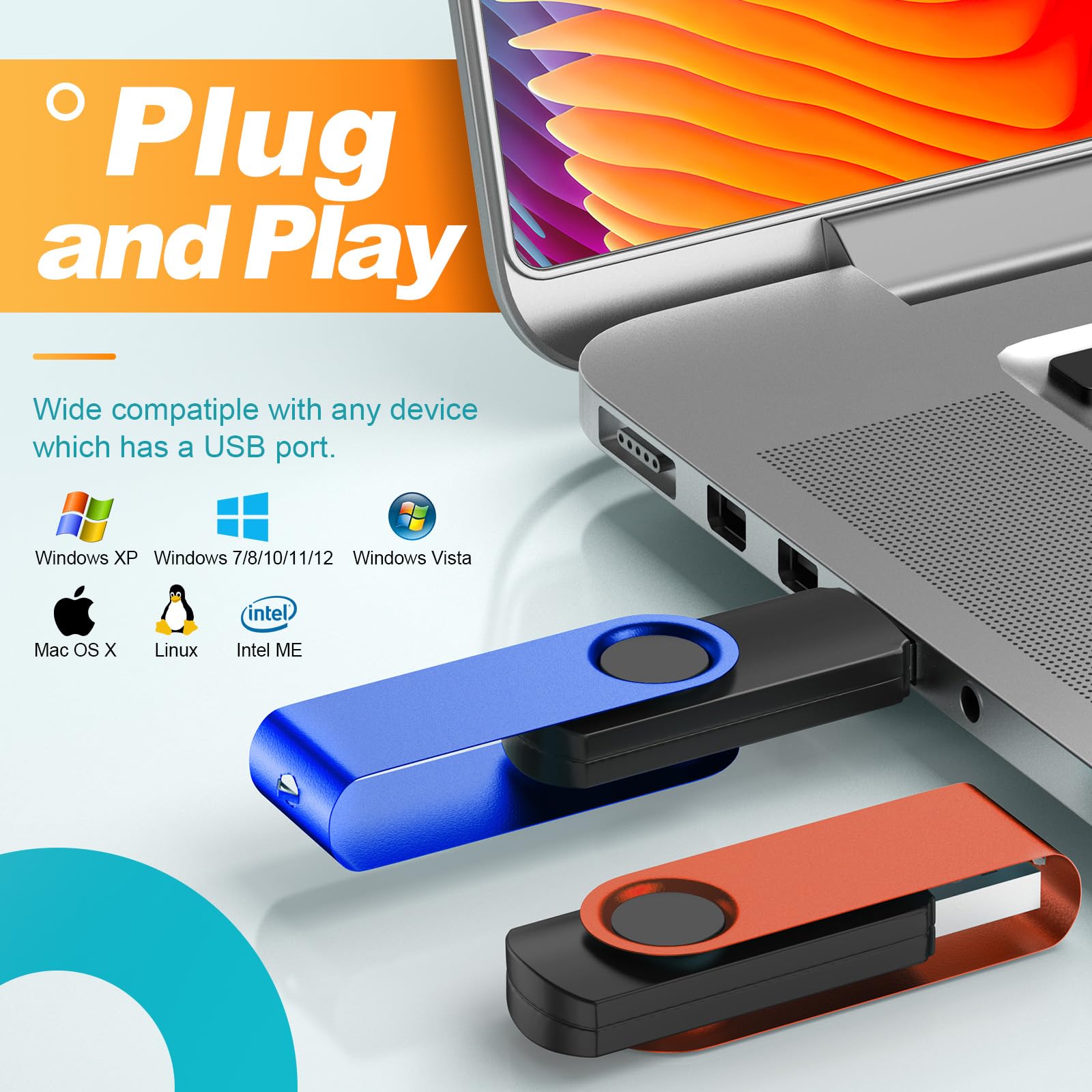 Kepmem 16Gb Usb Thumb Drive 5 Pack Flash Drives Bulk Usb 2.0 Pen Drive, Swivel Memory Stick 16 Gb Metal Jump Drives Multicoloure