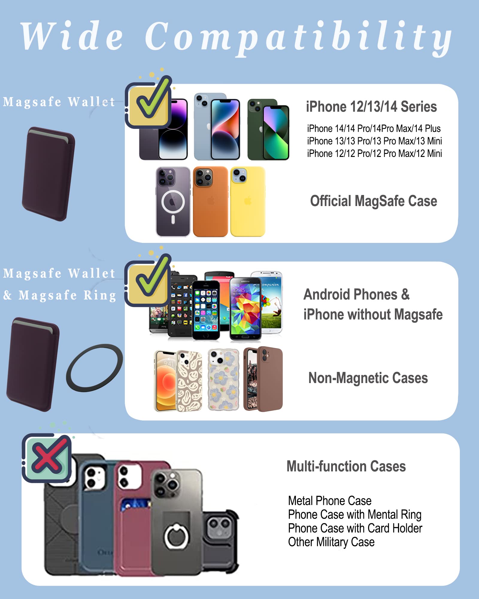 Meroqeel Magnetic Card Holder For Back Of Phone, Leather Cell Phones Case With Strong Magnet For Credit Card For Iphone 14/13 /