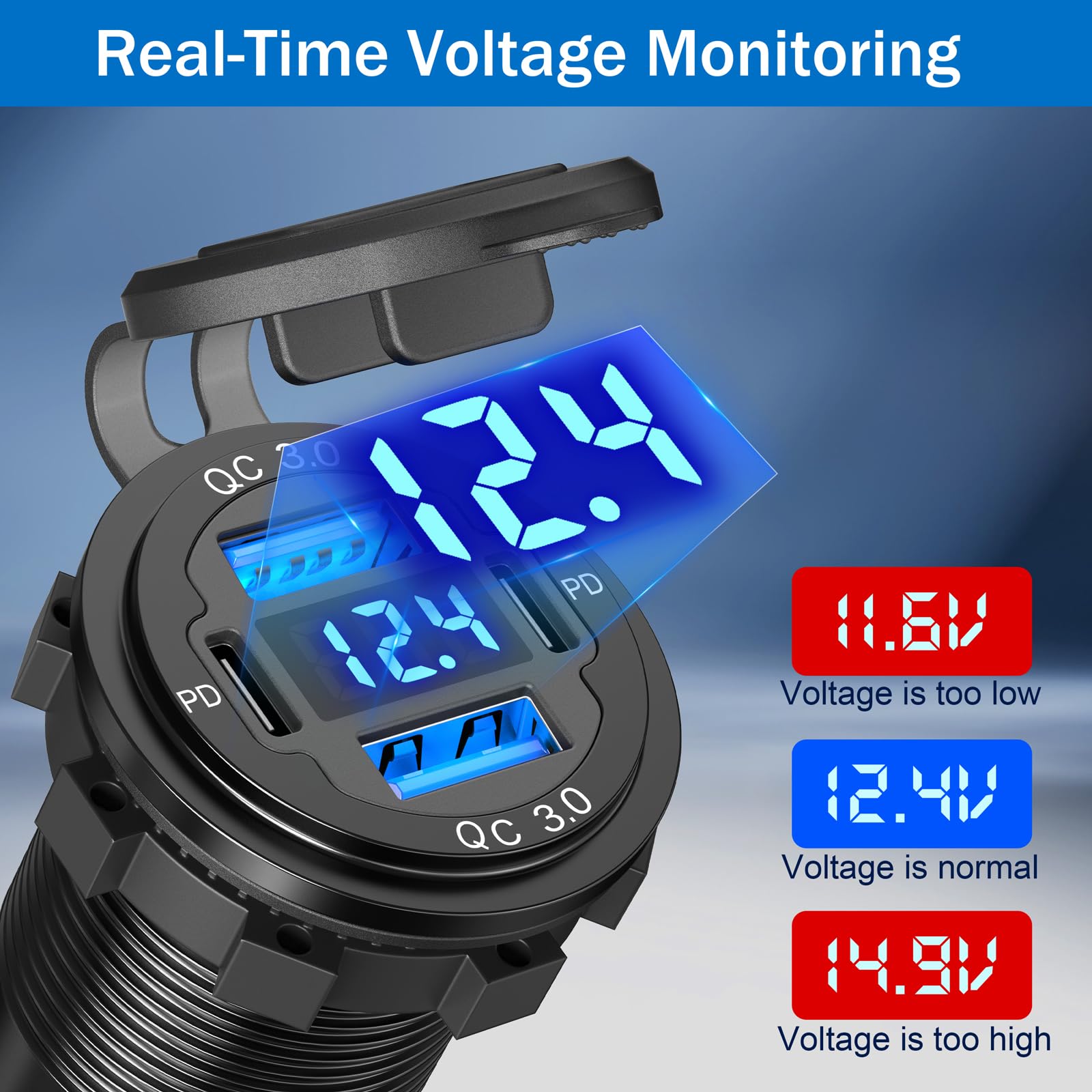 Qidoe 2 Pack 90W Usb Outlet 12V Qidoe Dual 30W Pd & Dual Quick Charge 3.0 Aluminum Usb C Car Charger Socket With Voltmeter For C