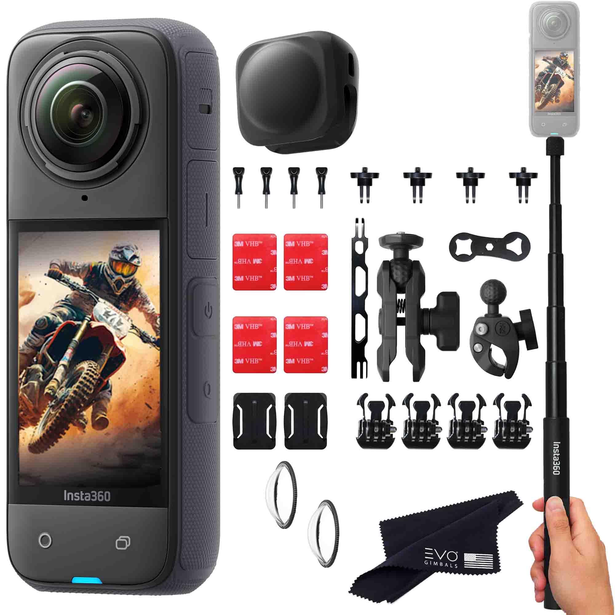 Insta360 X4 Motorcycle Bundle- 8K Waterproof 360 Action Camera with 1/2 48MP Sensors, 5.7K 360 HDR Video, |Includes Motorcycle B