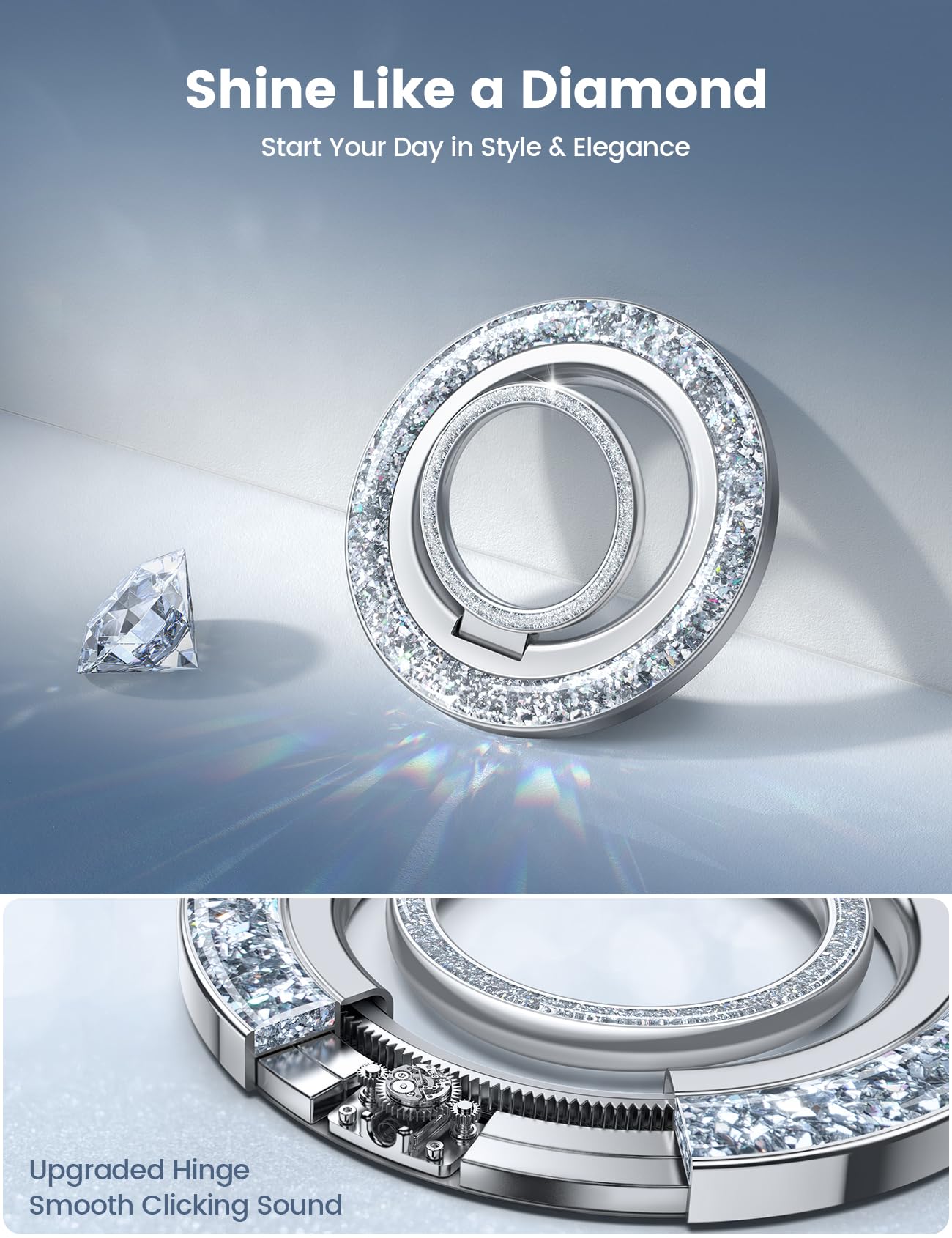 Lamicall Magnetic Phone Ring For Magsafe Grip   2024 [Super Magnet] Stylish Twinkle Ring Holder Stand With [Upgrade Gear Hinge],