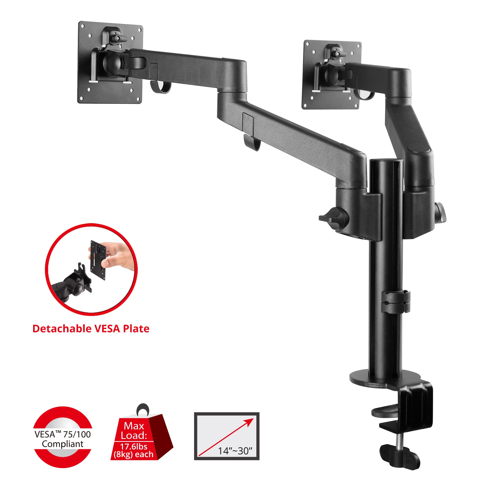 Siig Dual Monitor Desk Mount, Replaceable Articulating Arm, 14'' To 30'', Fully Adjustable, Fits Flat/Curved Monitor, Load Beari