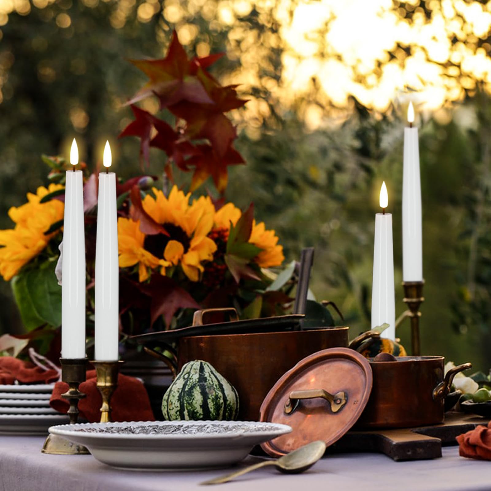 Genswin Flameless Flickering Taper Candles Battery Operated, 4 Pcs Real Wax Led Taper Flameless Candlesticks With 3D Wick, White