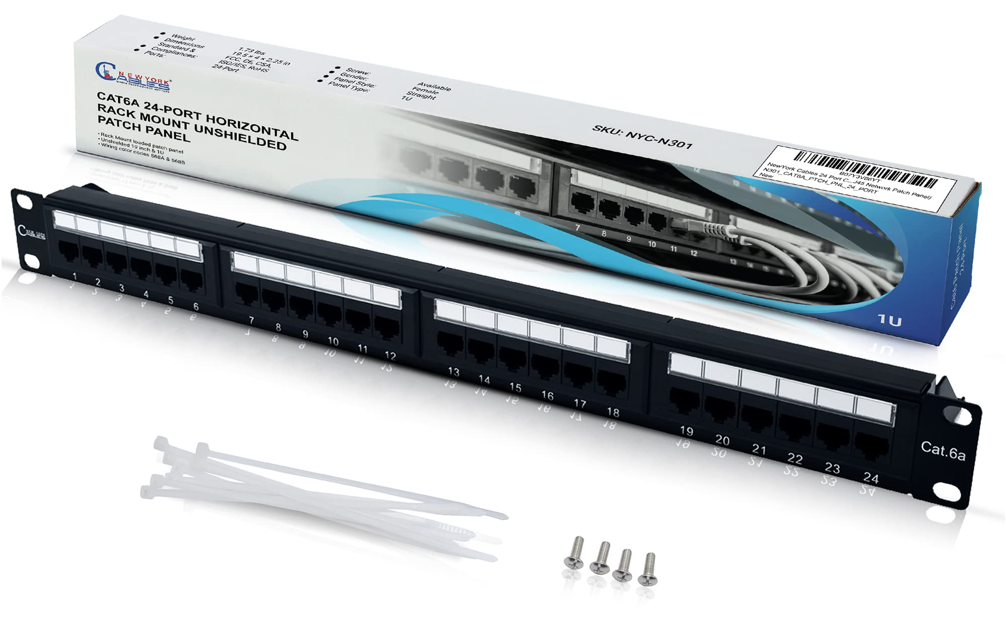Newyork Cables   24 Port Cat6A, Cat6 Patch Panel, High Speed 10 Gbit/S (24 Port)