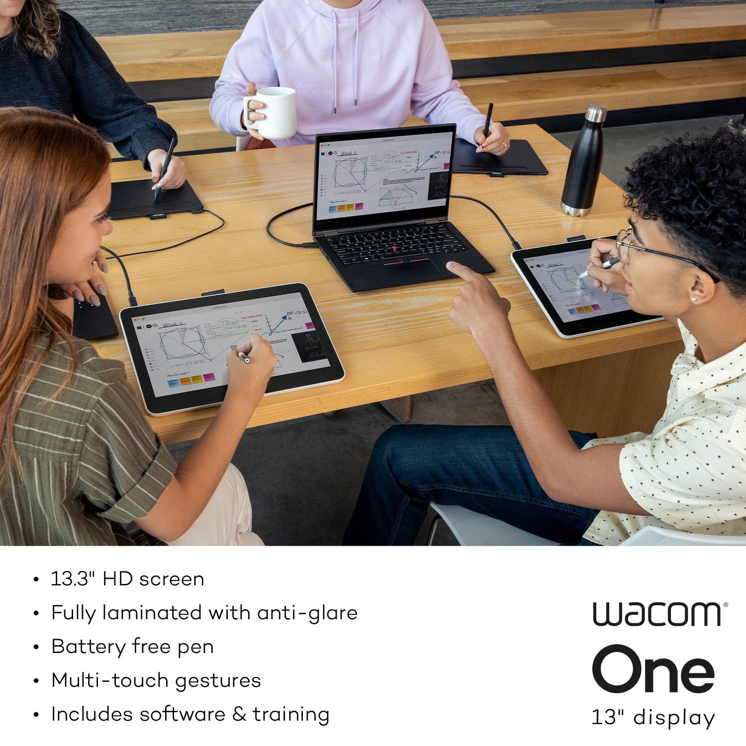 Wacom One 13 Touch Drawing Tablet With Screen, 13.3 Hd Full-Laminated Touchscreen Digital Art Pad With Creative Software And Tra