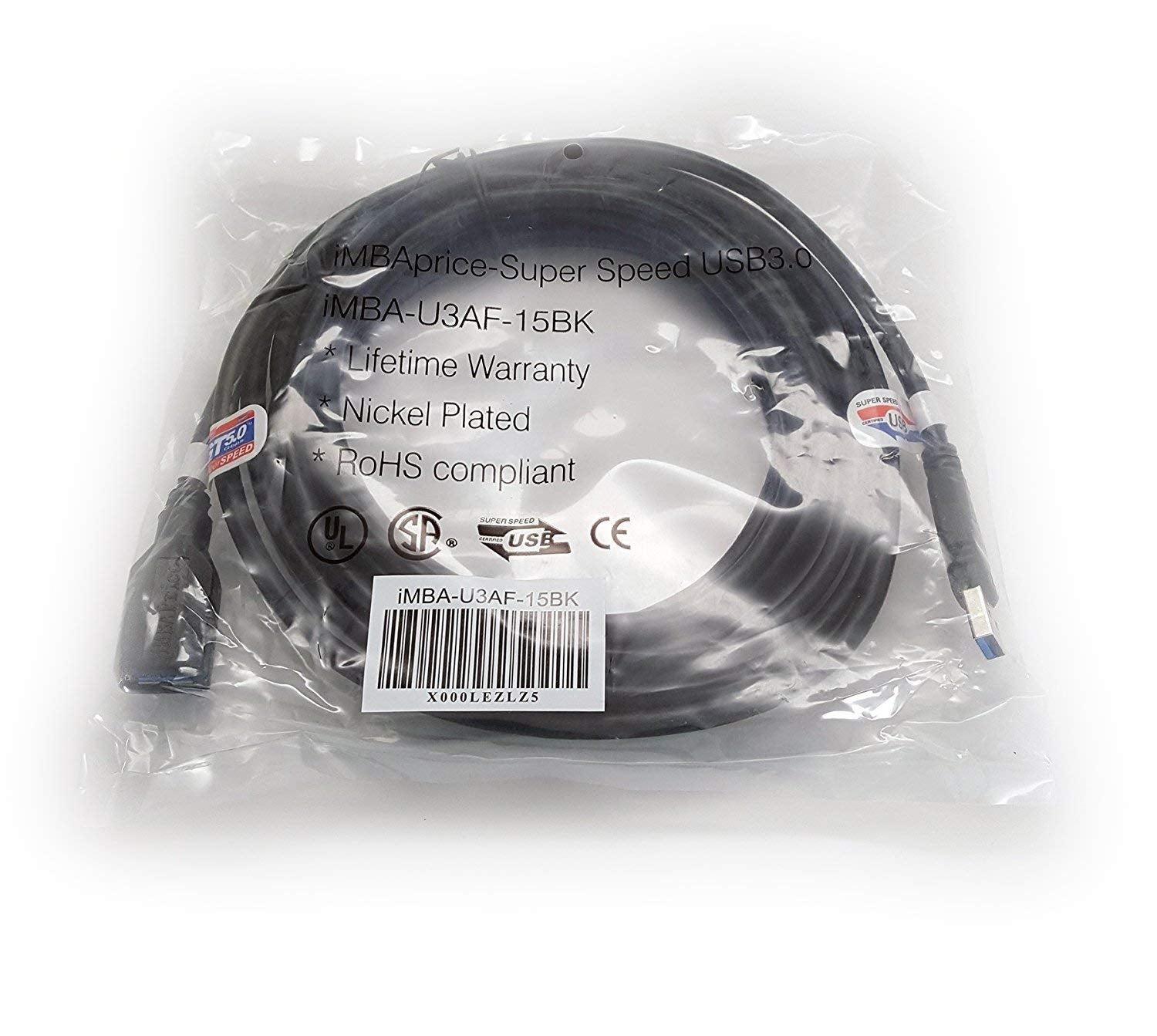 Imbaprice Usb 3.0 Extender - 15 Feet Superspeed Usb 3.0 A Male To Usb 3.0 A Female Extension Cable (Black)