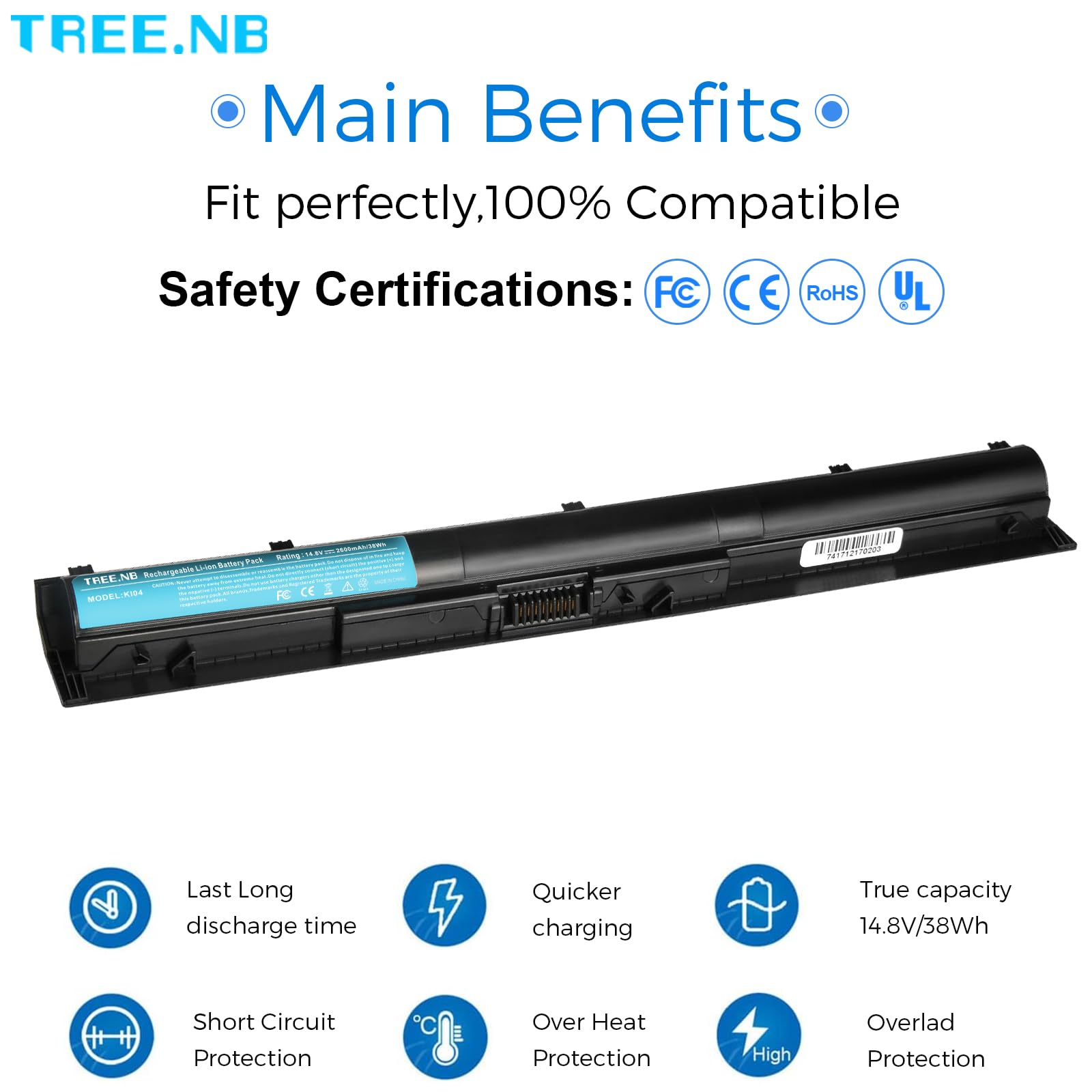 Tree.Nb Spare 800049 001 Ki04 Battery For Hp Pavilion Battery Replacement 14 Ab 15 Ab 15 An 17 G 14 Ab166Us 15T Ab100 17T G100 1